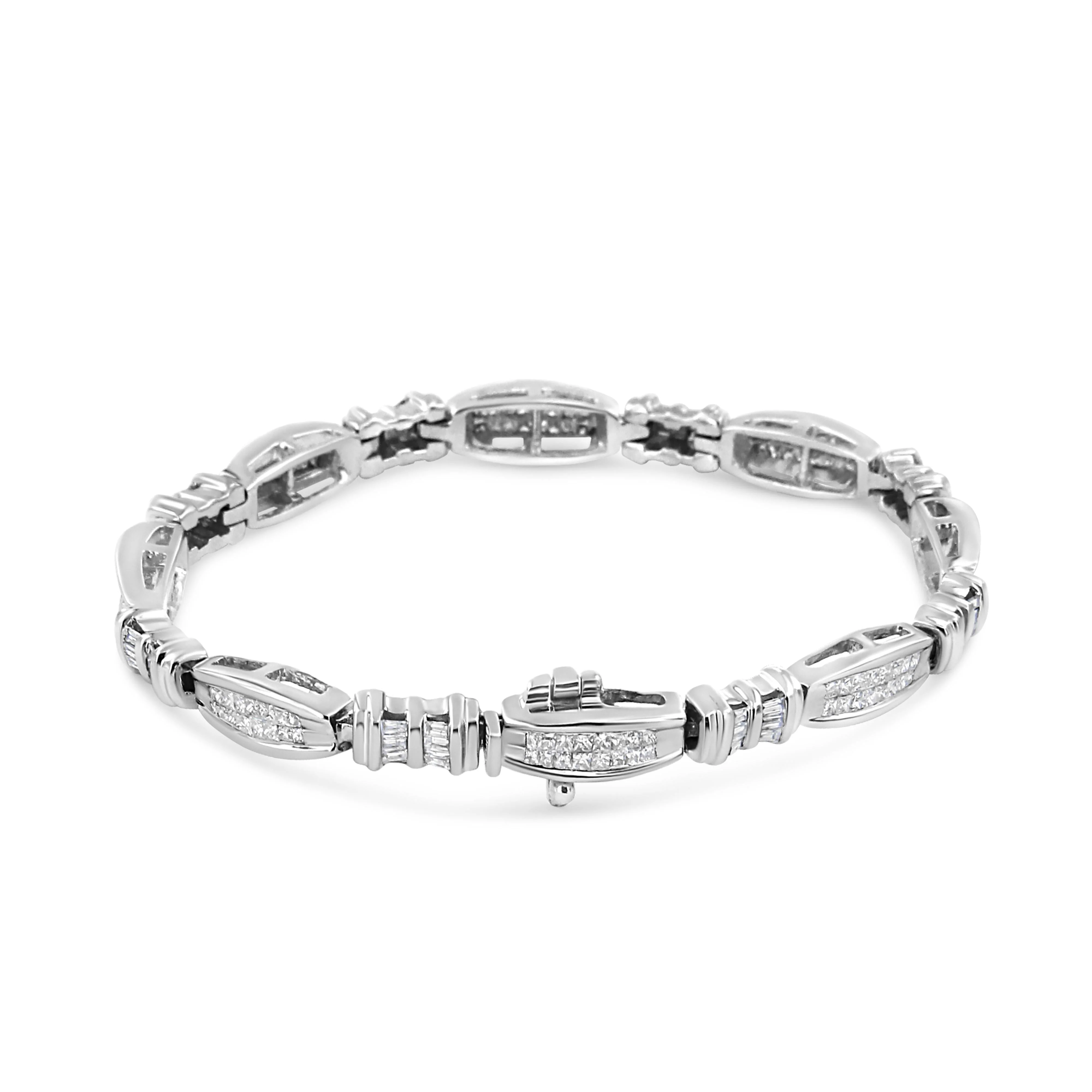 14K White Gold 2.0 Cttw Channel-Set Alternating Baguette and Princess-Cut Diamond Link Bracelet (H-I Color, SI2-I1 Clarity) - Size 7 - Image 2