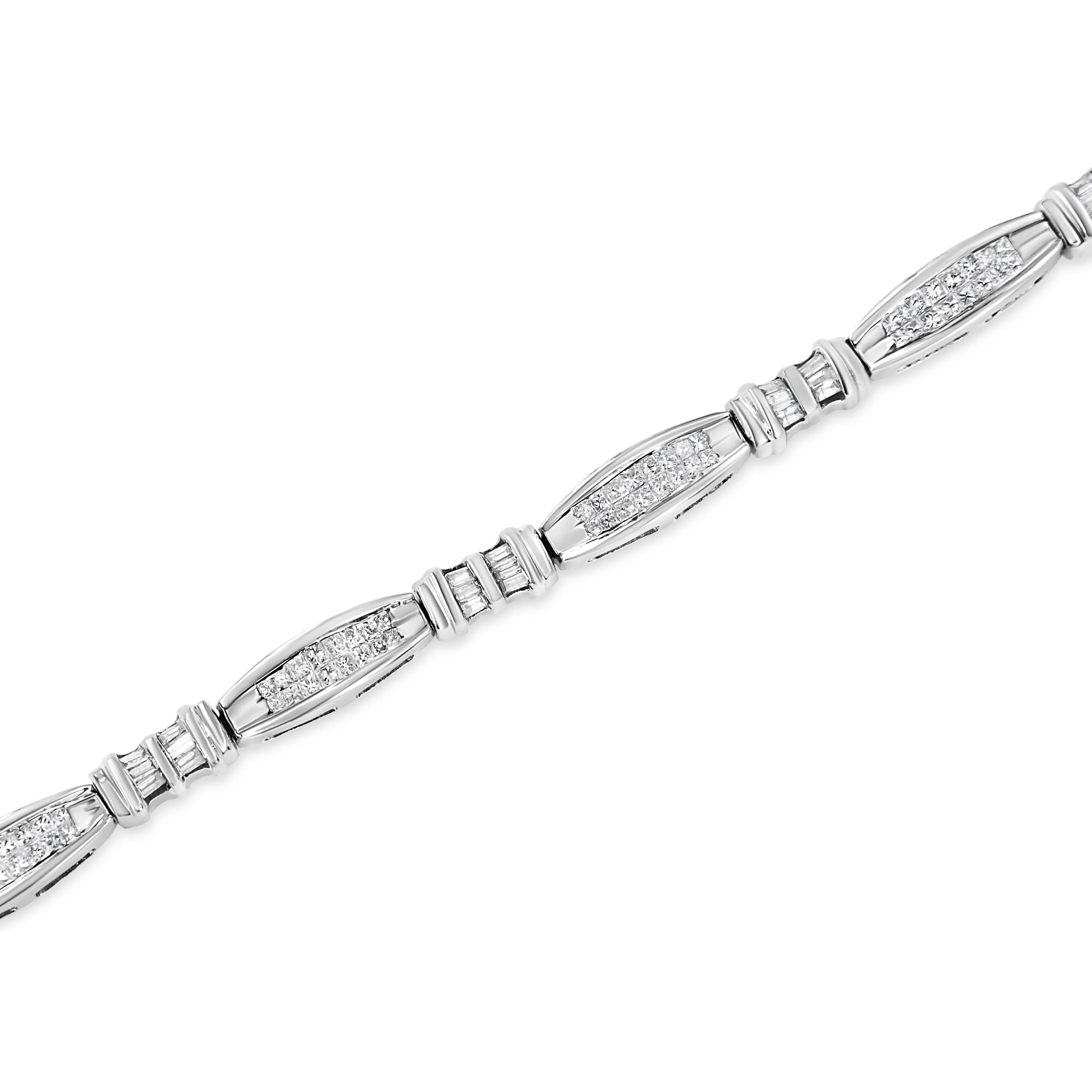 14K White Gold 2.0 Cttw Channel-Set Alternating Baguette and Princess-Cut Diamond Link Bracelet (H-I Color, SI2-I1 Clarity) - Size 7 - Image 3