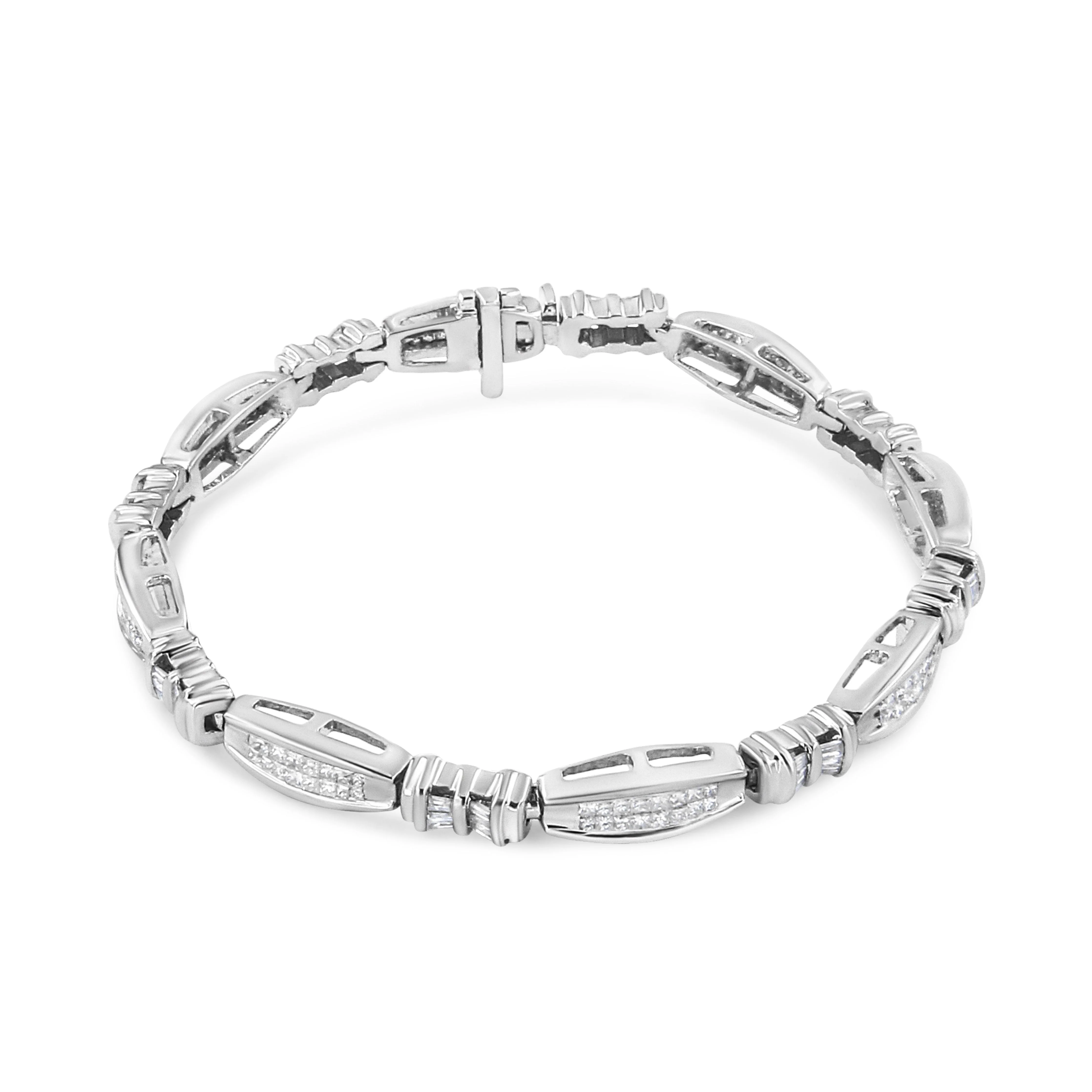 14K White Gold 2.0 Cttw Channel-Set Alternating Baguette and Princess-Cut Diamond Link Bracelet (H-I Color, SI2-I1 Clarity) - Size 7 - Image 4
