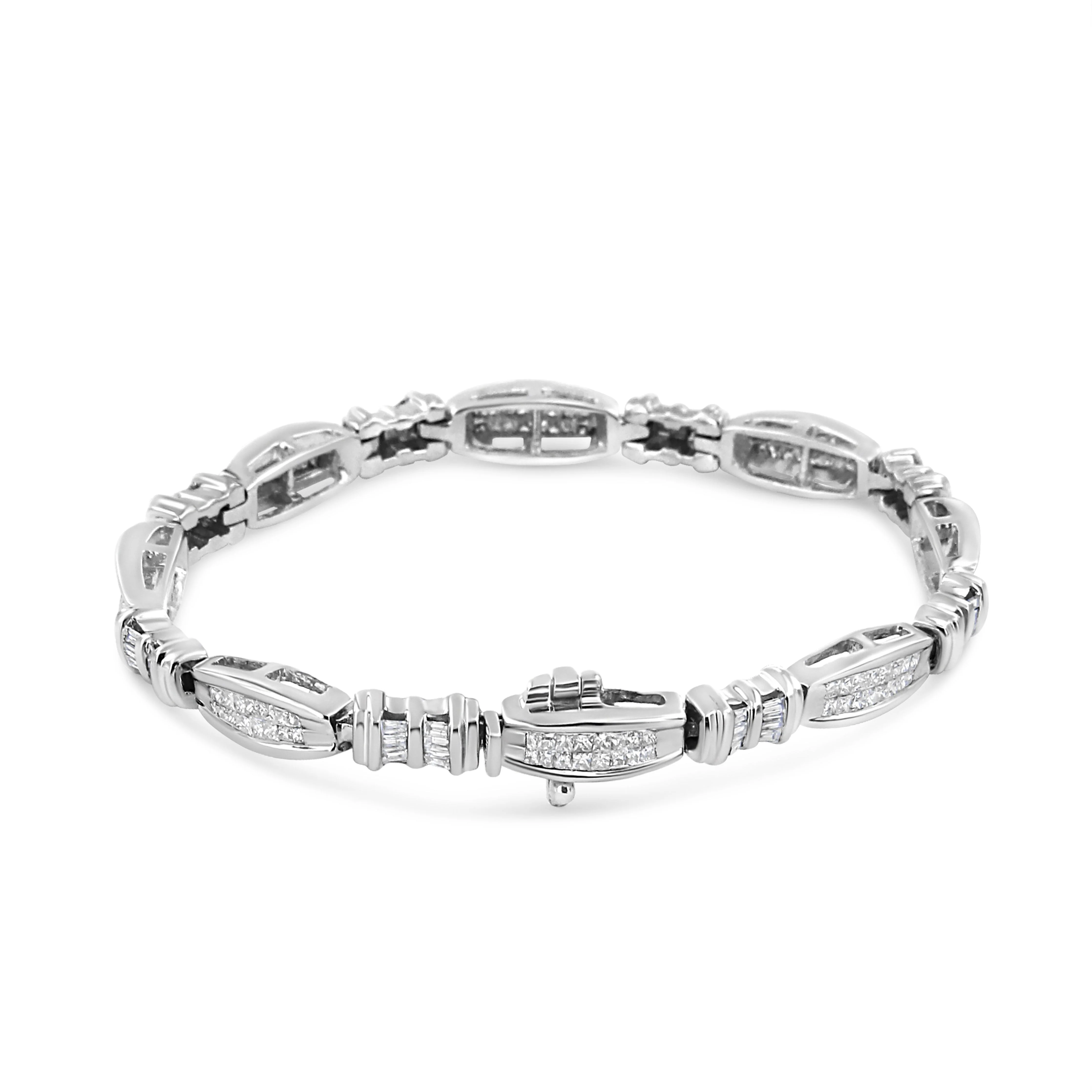 14K White Gold 2.0 Cttw Channel-Set Alternating Baguette and Princess-Cut Diamond Link Bracelet (H-I Color, SI2-I1 Clarity) - Size 7 - Image 5