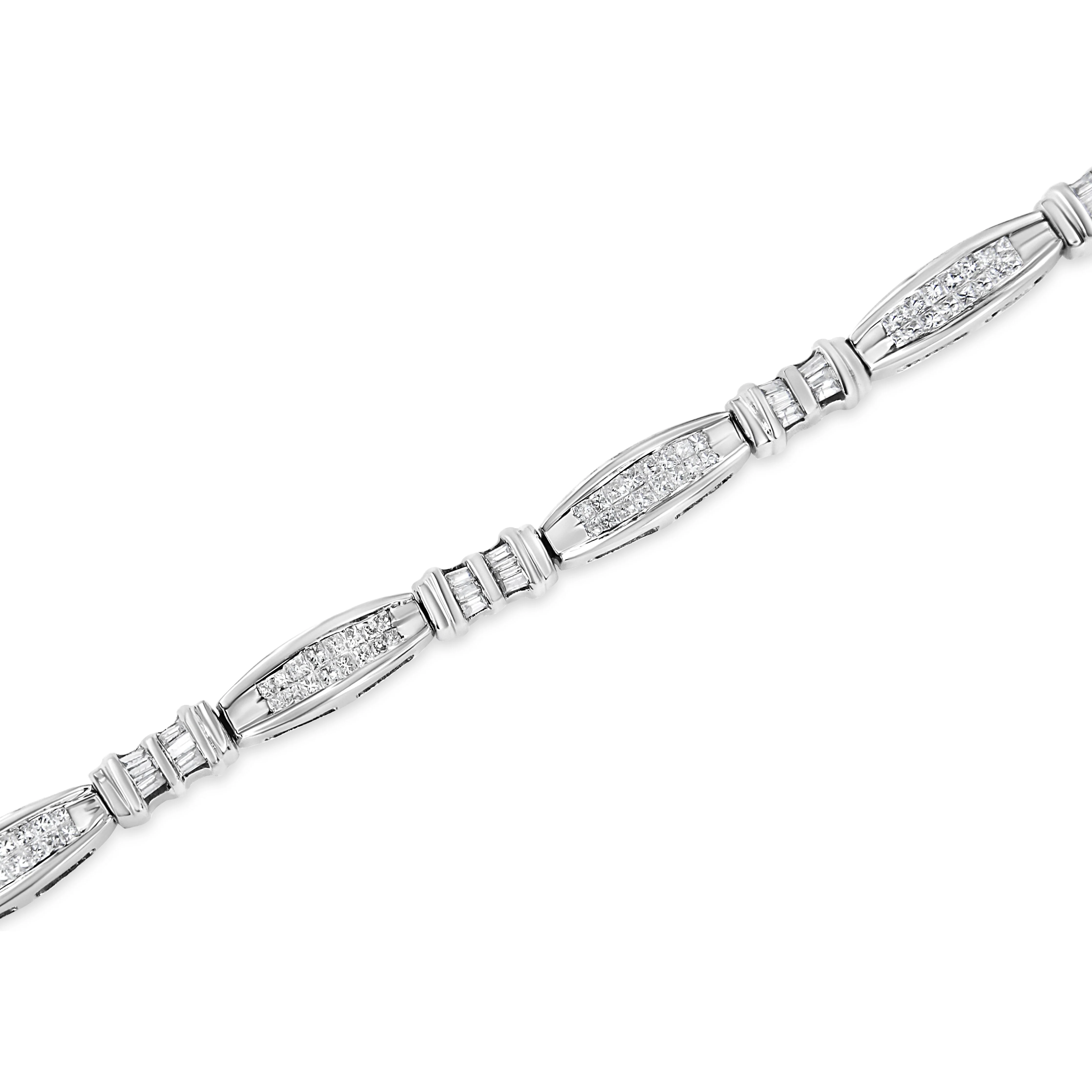14K White Gold 2.0 Cttw Channel-Set Alternating Baguette and Princess-Cut Diamond Link Bracelet (H-I Color, SI2-I1 Clarity) - Size 7 - Image 6
