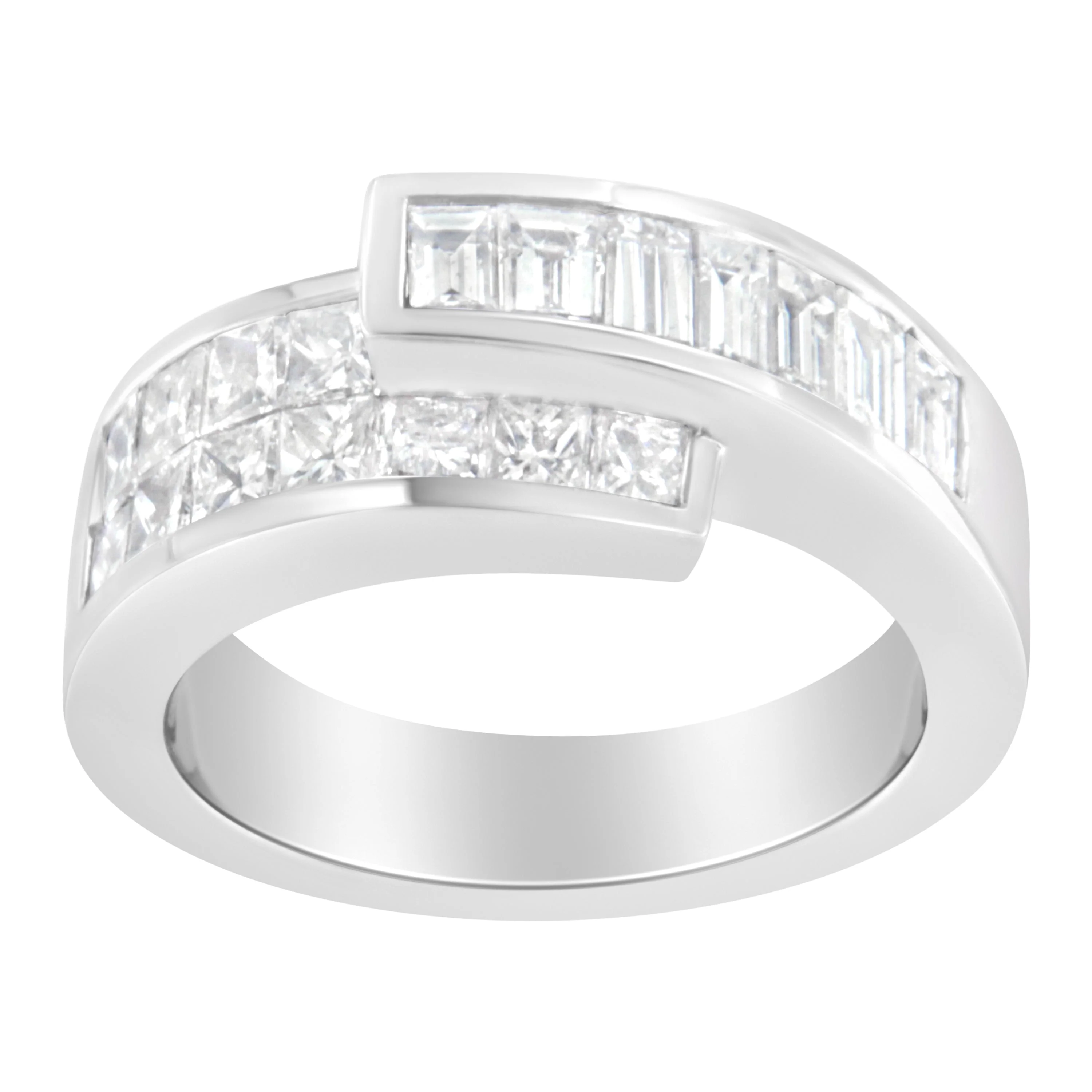 14K White Gold 2.0 Cttw Channel-Set Princess and Baguette-Cut Diamond Bypass Ring Band (G-H Color, SI1-SI2 Clarity) - Ring Size 6.5 - Image 2