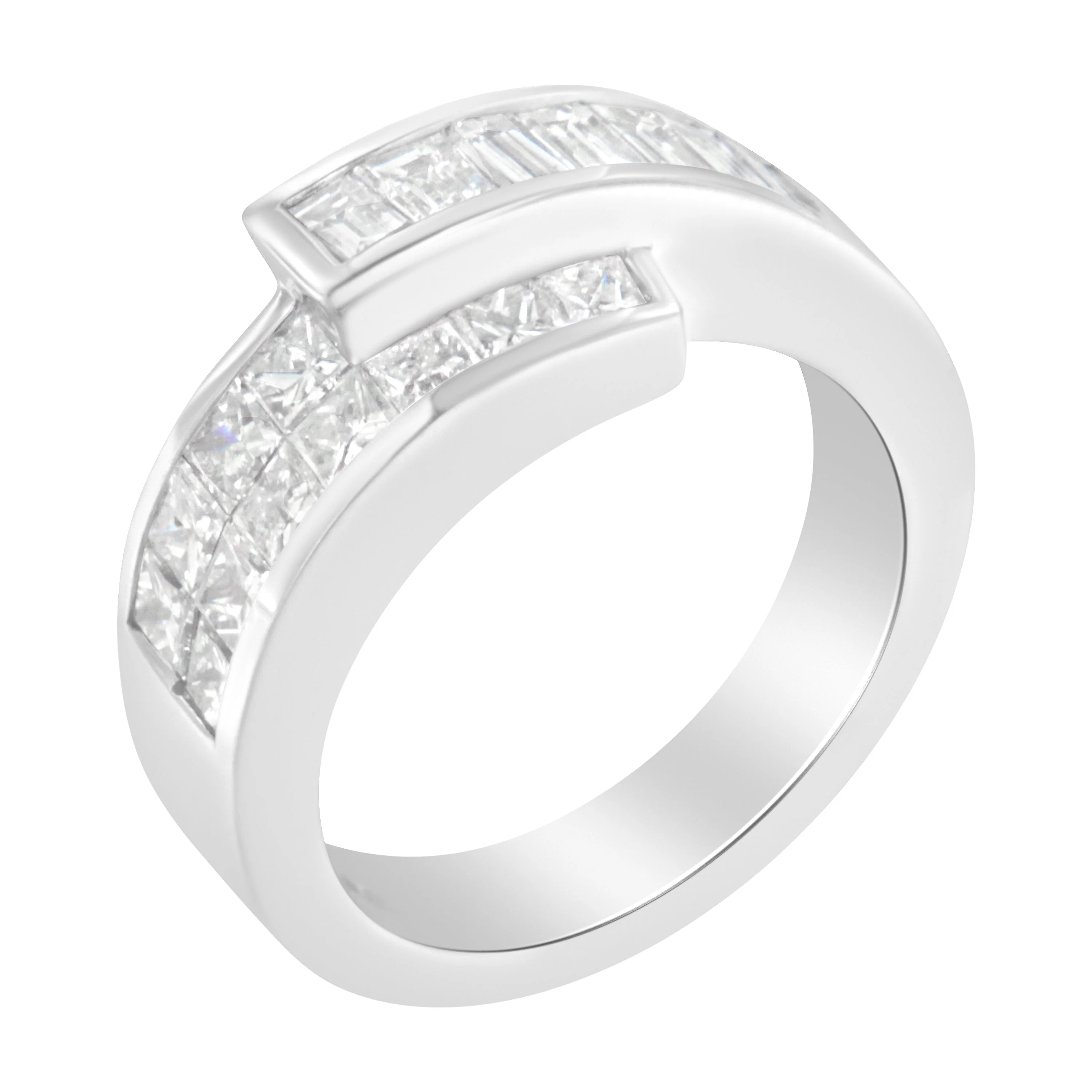 14K White Gold 2.0 Cttw Channel-Set Princess and Baguette-Cut Diamond Bypass Ring Band (G-H Color, SI1-SI2 Clarity) - Ring Size 6.5 - Image 4