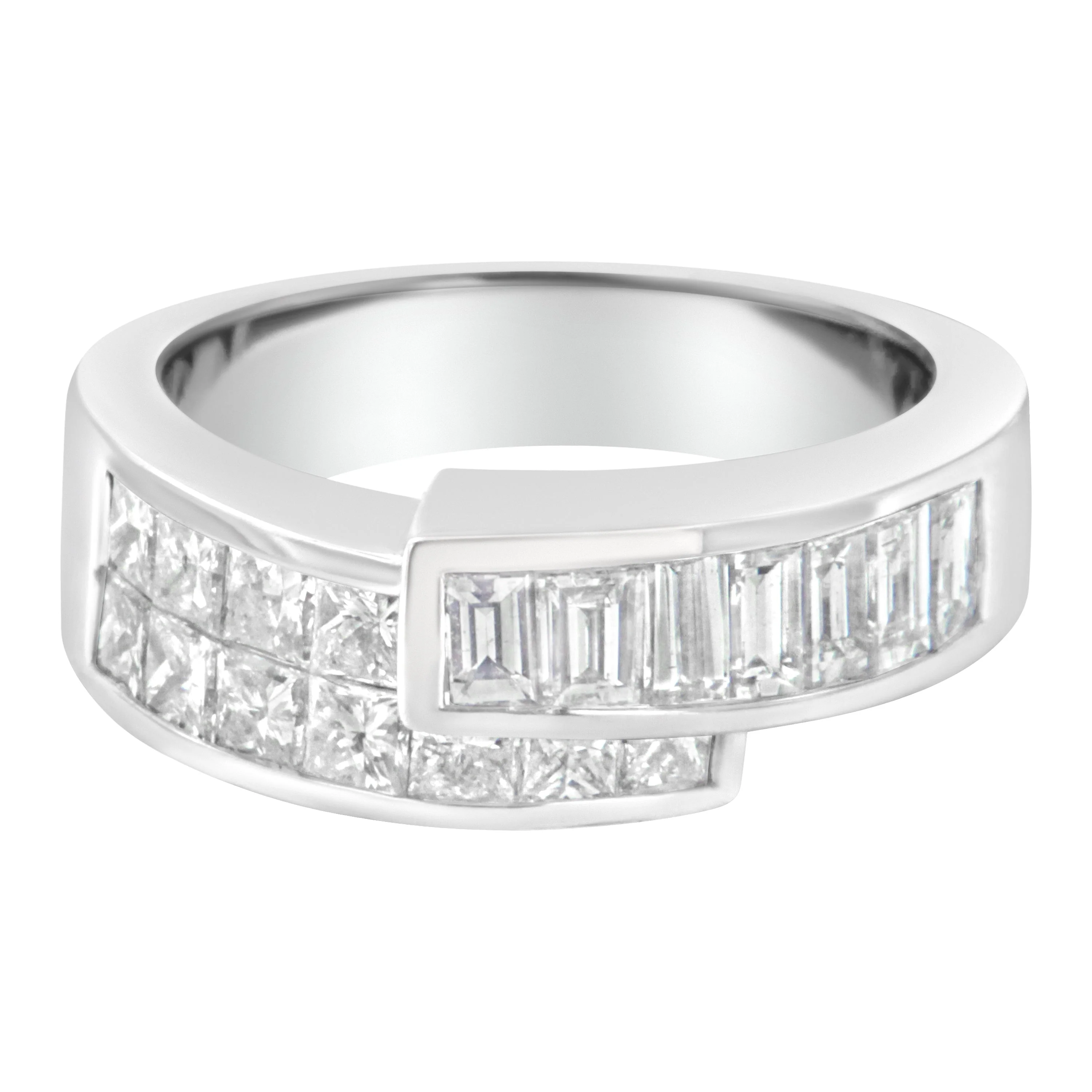 14K White Gold 2.0 Cttw Channel-Set Princess and Baguette-Cut Diamond Bypass Ring Band (G-H Color, SI1-SI2 Clarity) - Ring Size 6.5 - Image 6