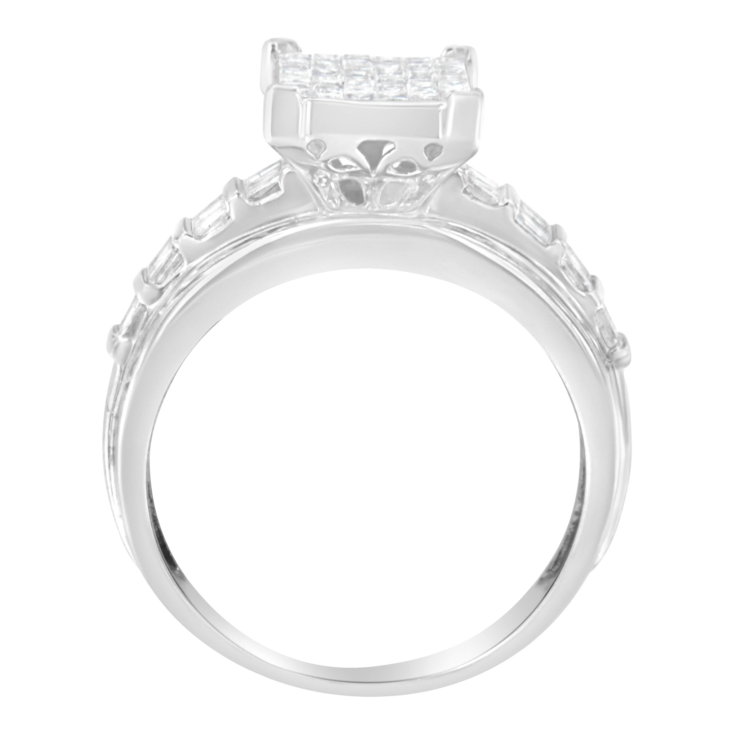 14K White Gold 2.0 Cttw Mixed-Cut Diamond Rectangle Invisible-Set Composite Cluster Ring with Bar- and Channel-Set Band (H-I Color, SI2-I1 Clarity) - Size 5 - Image 3