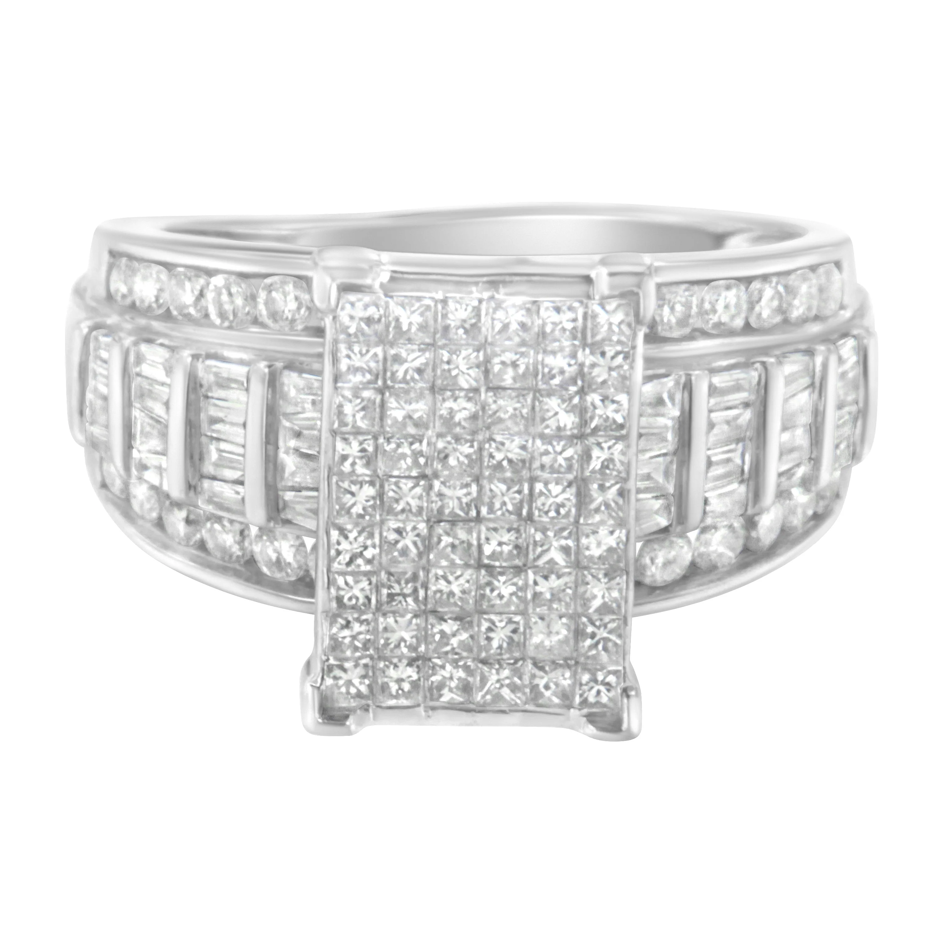 14K White Gold 2.0 Cttw Mixed-Cut Diamond Rectangle Invisible-Set Composite Cluster Ring with Bar- and Channel-Set Band (H-I Color, SI2-I1 Clarity) - Size 5 - Image 4