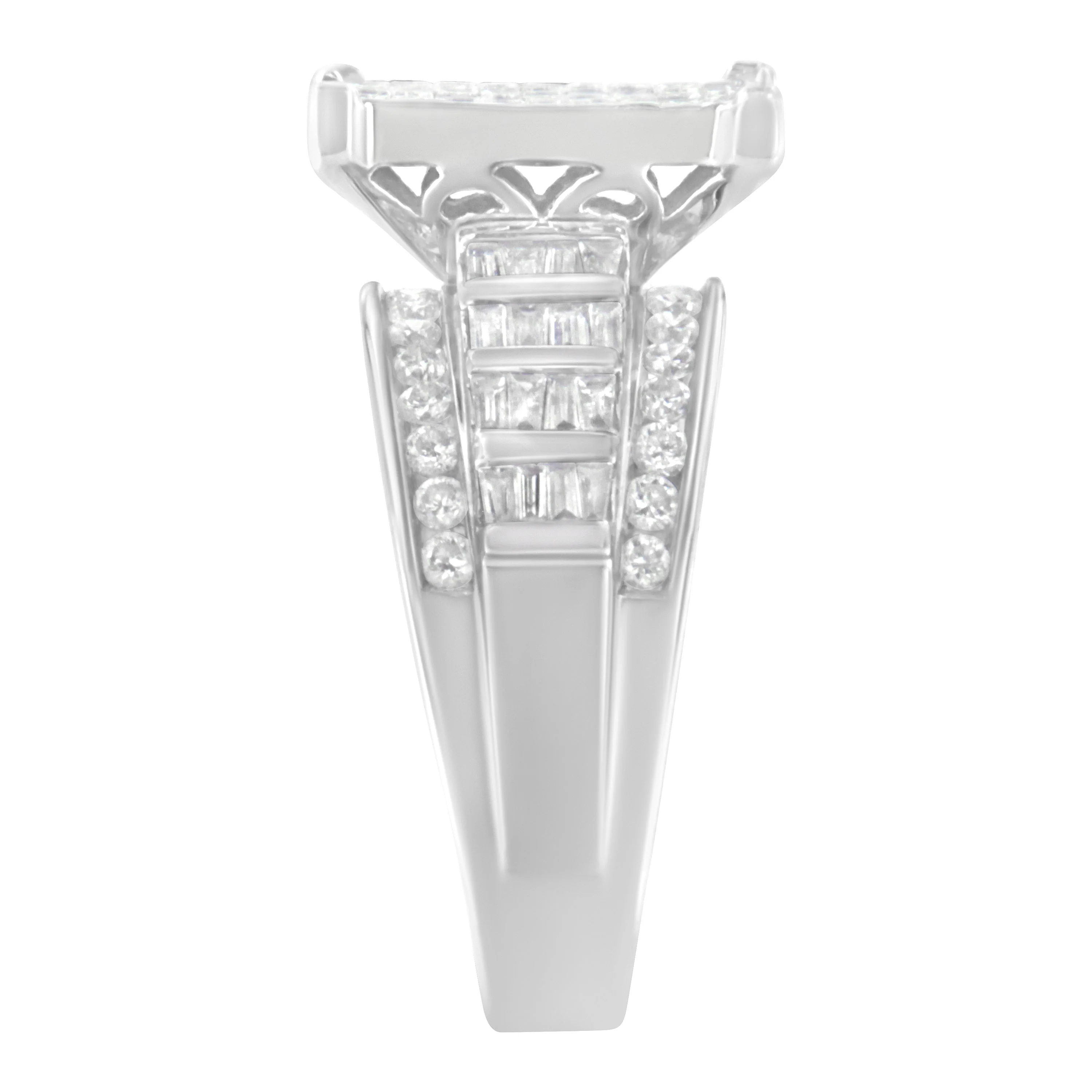 14K White Gold 2.0 Cttw Mixed-Cut Diamond Rectangle Invisible-Set Composite Cluster Ring with Bar- and Channel-Set Band (H-I Color, SI2-I1 Clarity) - Size 5 - Image 5
