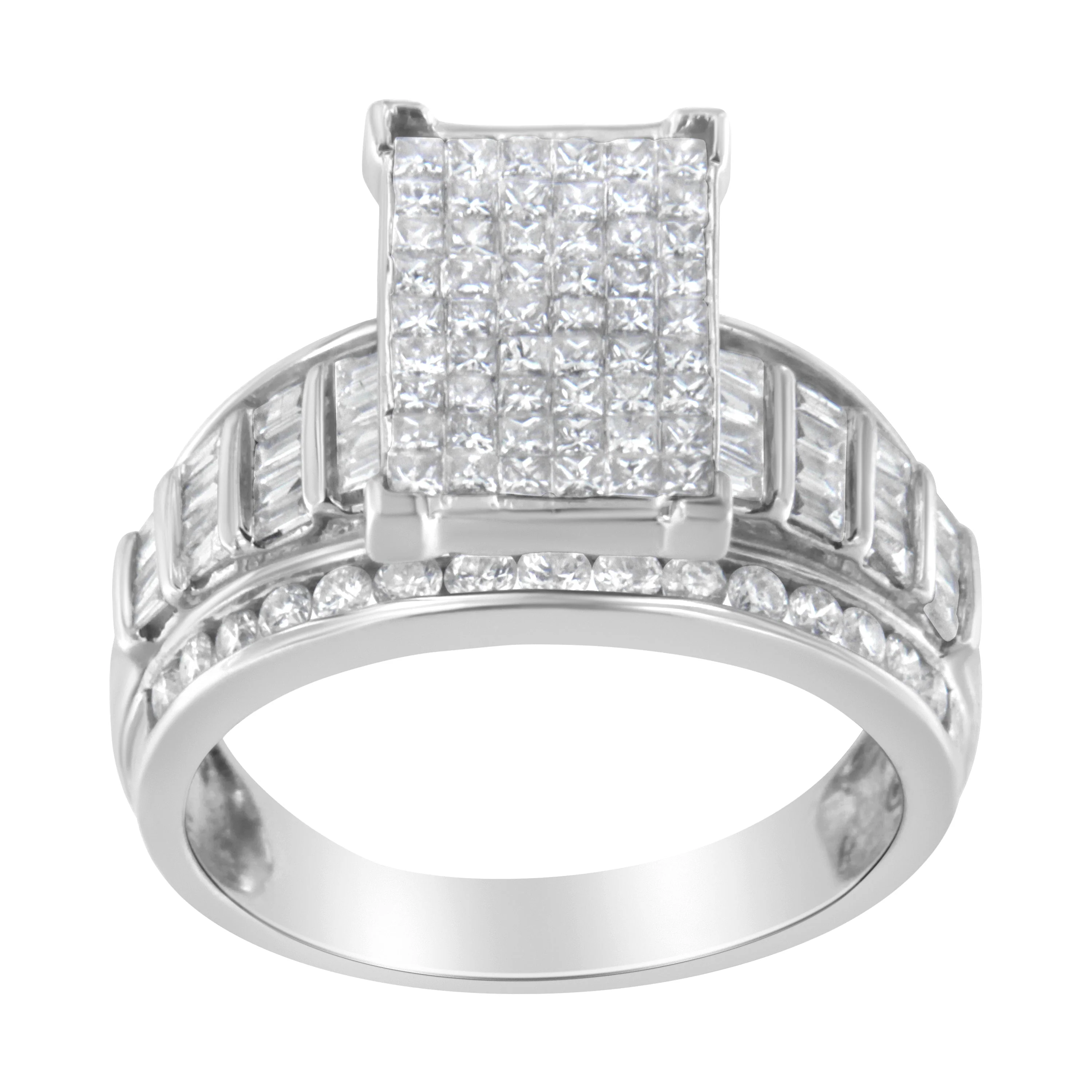 14K White Gold 2.0 Cttw Mixed-Cut Diamond Rectangle Invisible-Set Composite Cluster Ring with Bar- and Channel-Set Band (H-I Color, SI2-I1 Clarity) - Size 5 - Image 7
