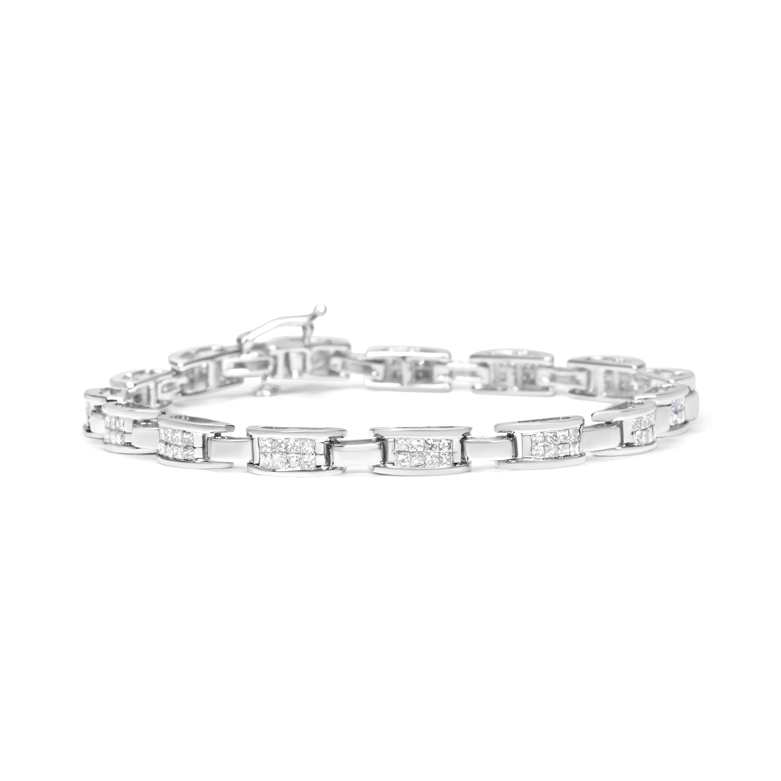 14K White Gold 2.0 Cttw Princess Cut Invisible Set Diamond Rectangular Link Bracelet (I-J Color, I1-I2 Clarity) - 7.25" - Image 6