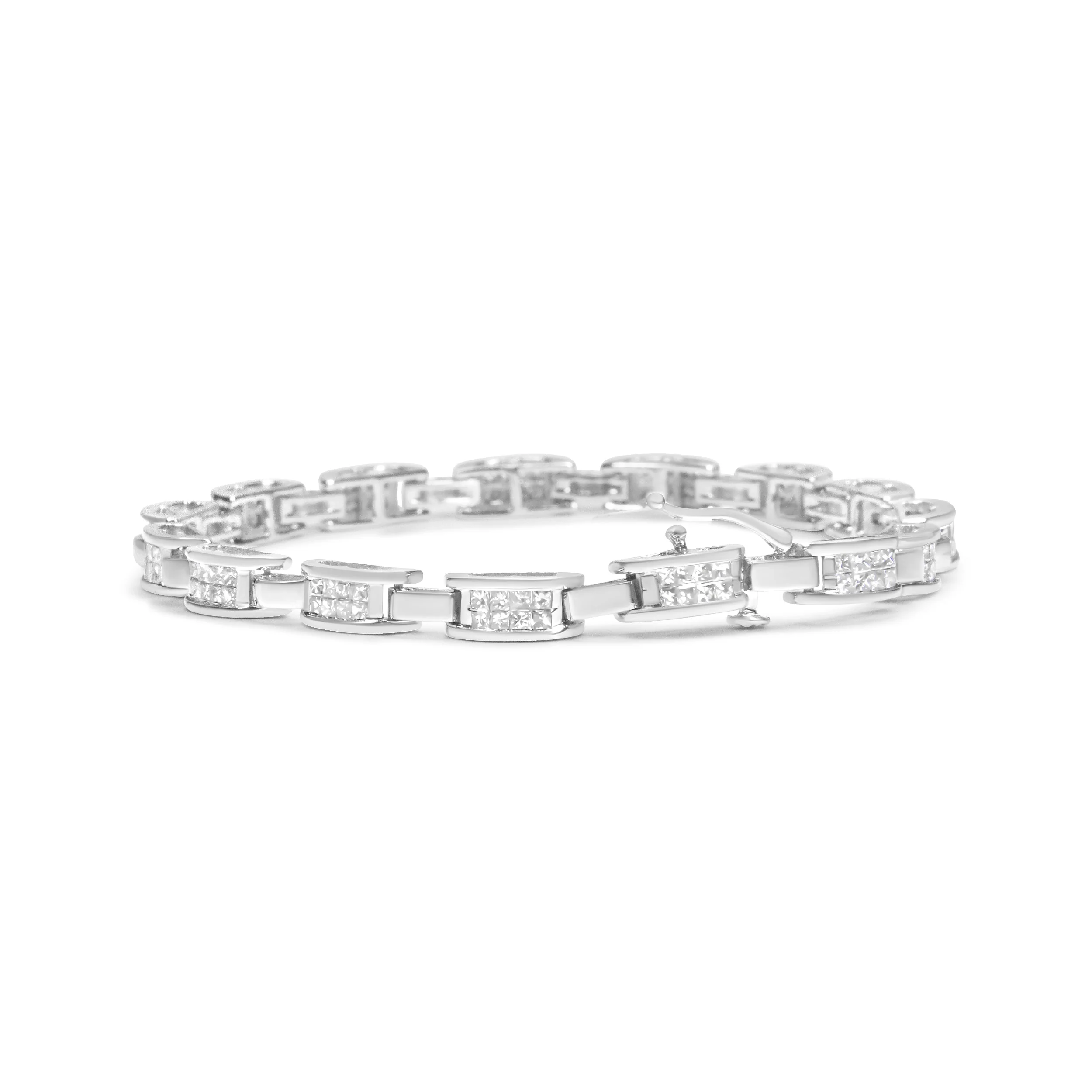 14K White Gold 2.0 Cttw Princess Cut Invisible Set Diamond Rectangular Link Bracelet (I-J Color, I1-I2 Clarity) - 7.25" - Image 7