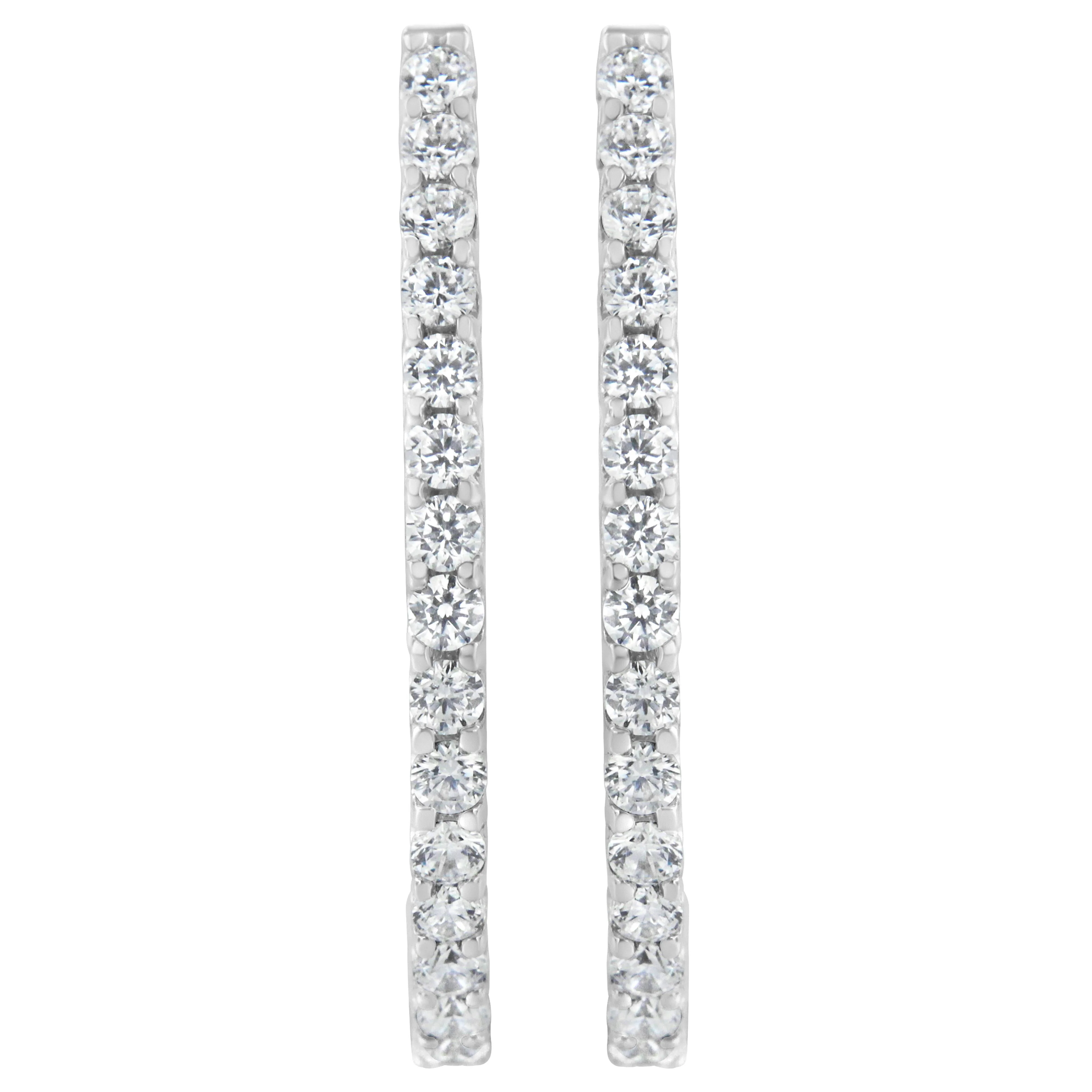 14K White Gold 2.0 Cttw Round Brilliant Cut Diamond Oblong Hinged Leverback Hoop Earrings (I-J Color, I1-I2 Clarity)