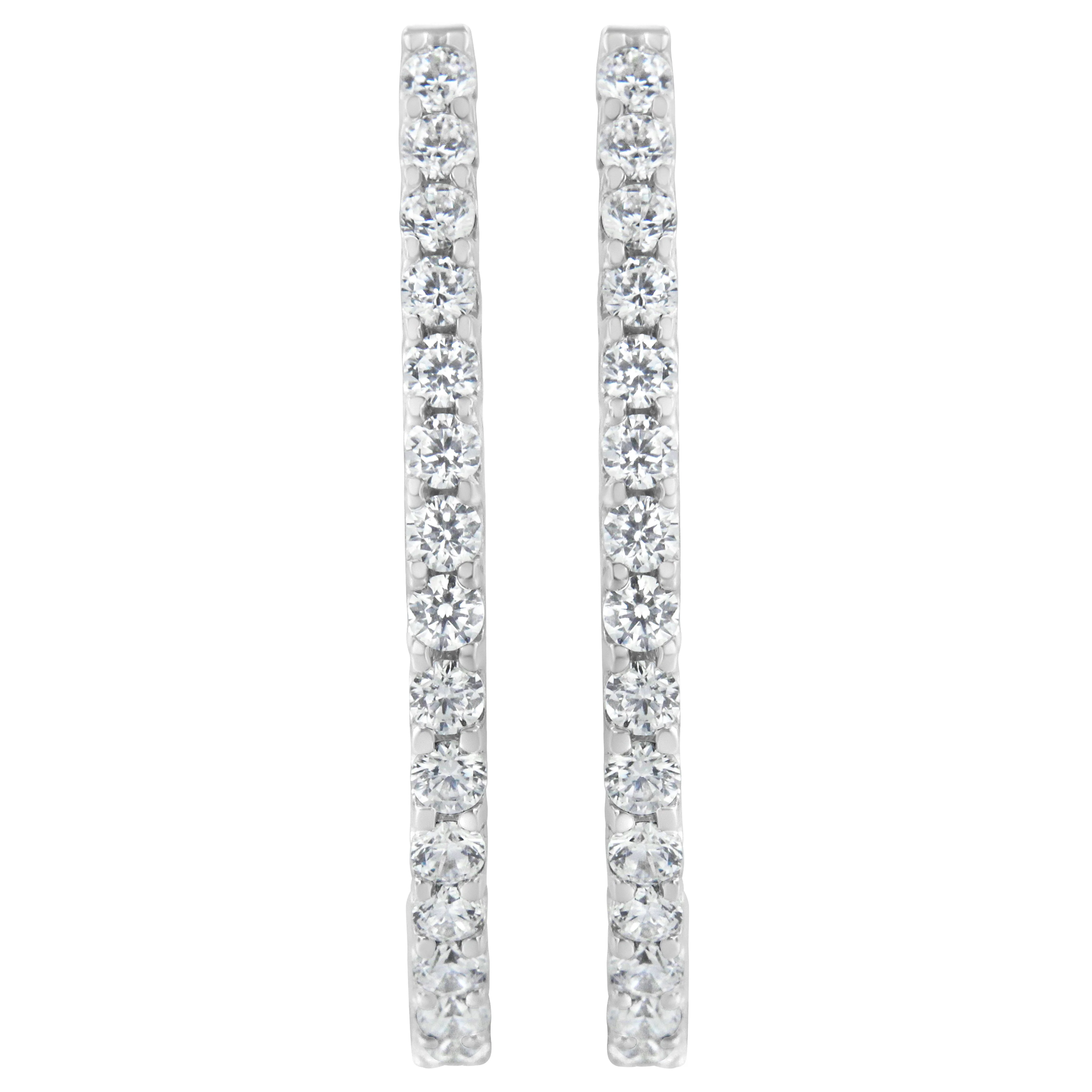 14K White Gold 2.0 Cttw Round Brilliant Cut Diamond Oblong Hinged Leverback Hoop Earrings (I-J Color, I1-I2 Clarity) - Image 4