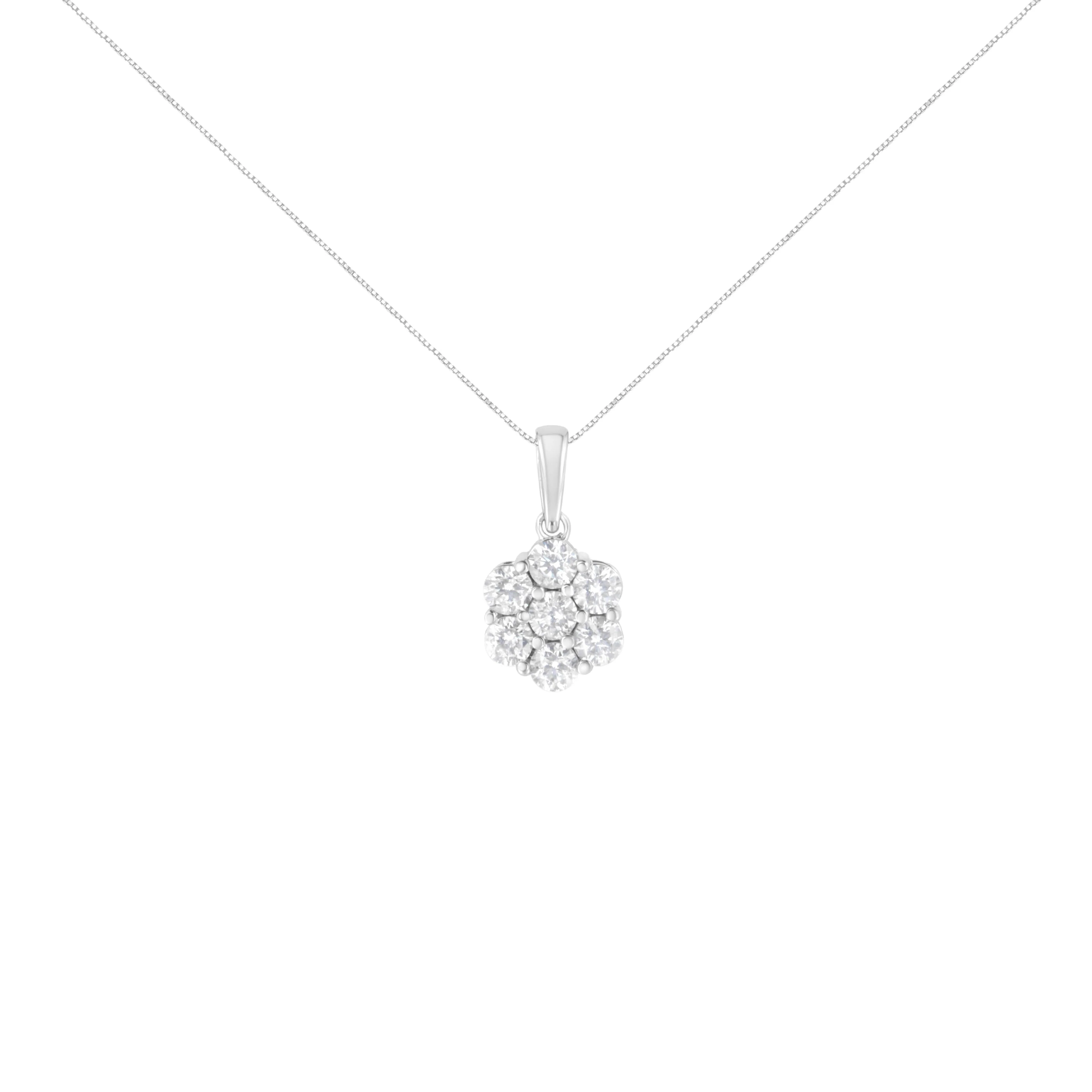 14K White Gold 2.00 Cttw Brilliant Round-Cut Diamond 7 Stone Flower Cluster 18" Pendant Necklace (H-I Color, SI2-I1 Clarity) - Image 2