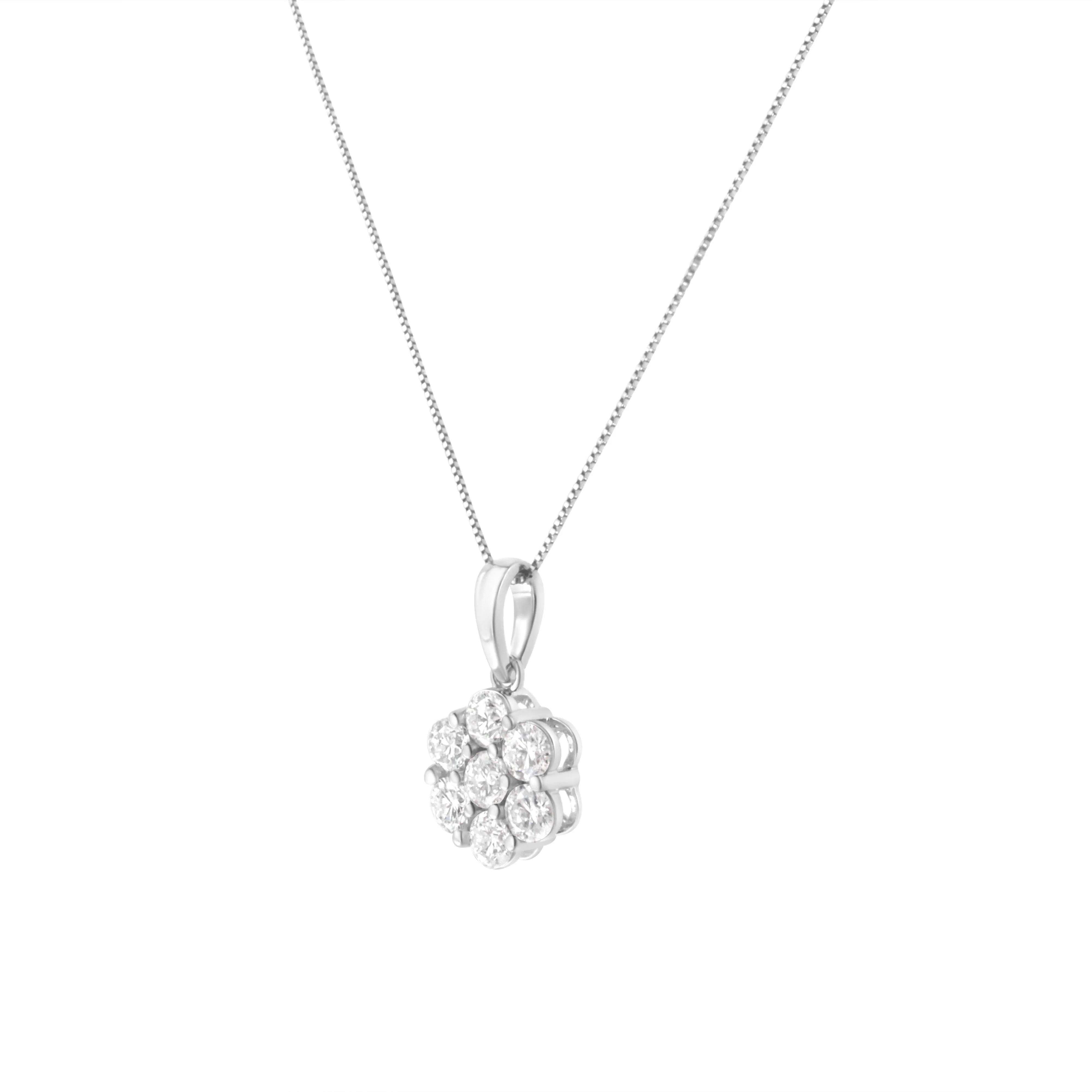 14K White Gold 2.00 Cttw Brilliant Round-Cut Diamond 7 Stone Flower Cluster 18" Pendant Necklace (H-I Color, SI2-I1 Clarity) - Image 3