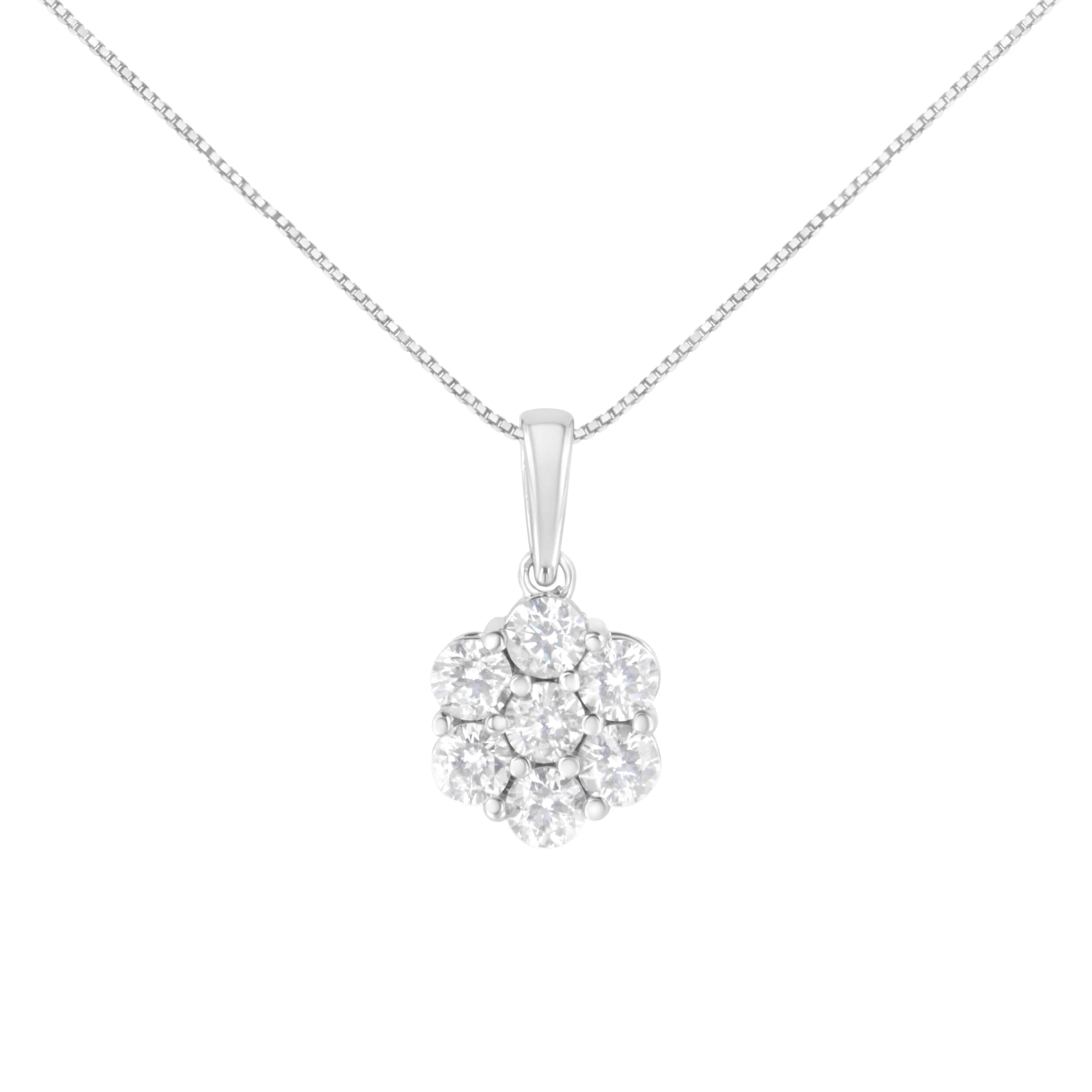 14K White Gold 2.00 Cttw Brilliant Round-Cut Diamond 7 Stone Flower Cluster 18" Pendant Necklace (H-I Color, SI2-I1 Clarity) - Image 5