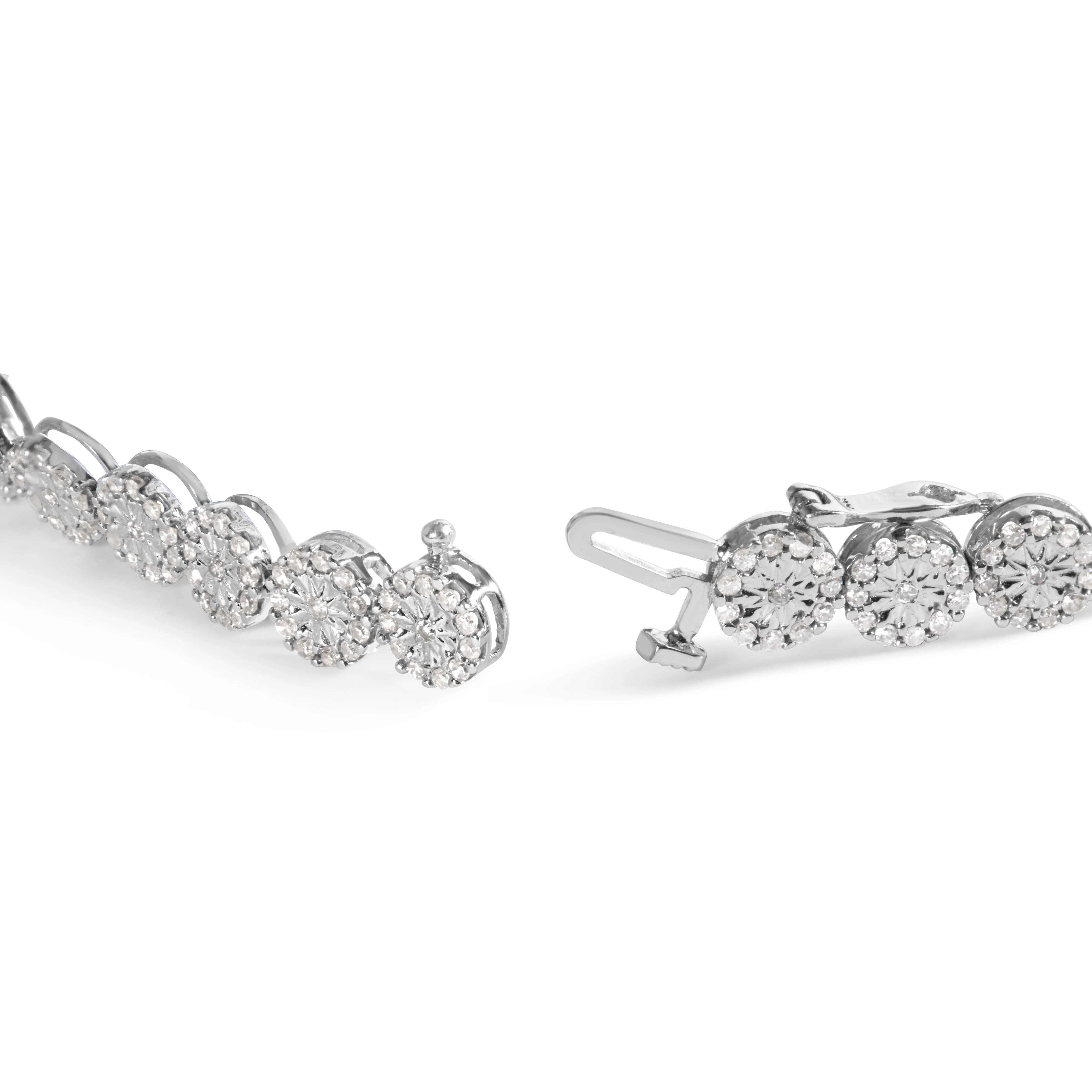 14K White Gold 2.00 Cttw Diamond Halo Link Tennis Bracelet (H-I Color, I1-I2 Clarity) - 7" Inches - Image 6