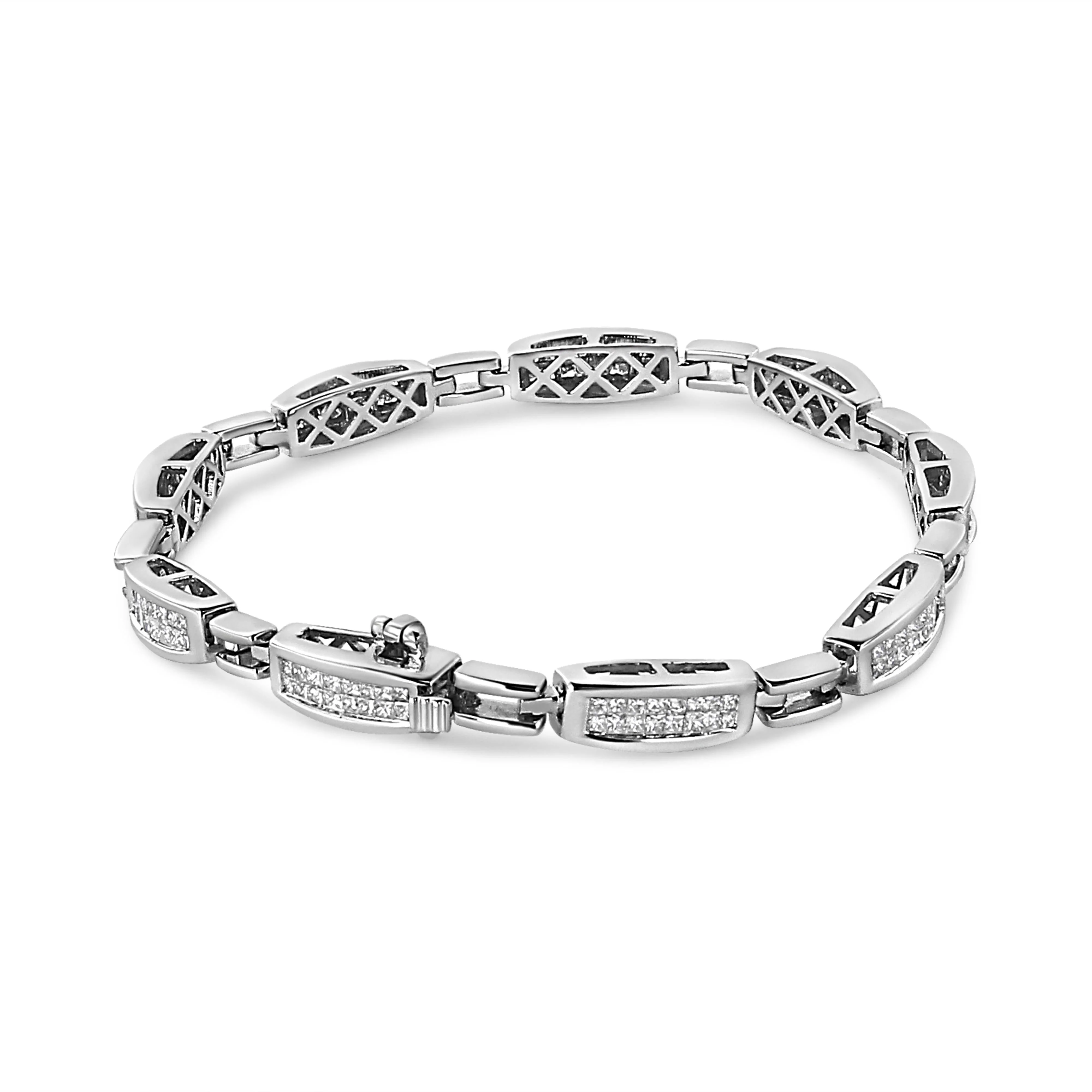 14K White Gold 2.00 Cttw Invisble-Set Princess Diamond Link Bracelet (I1-I2 Clarity, I-J Color) - 7.25" - Image 2