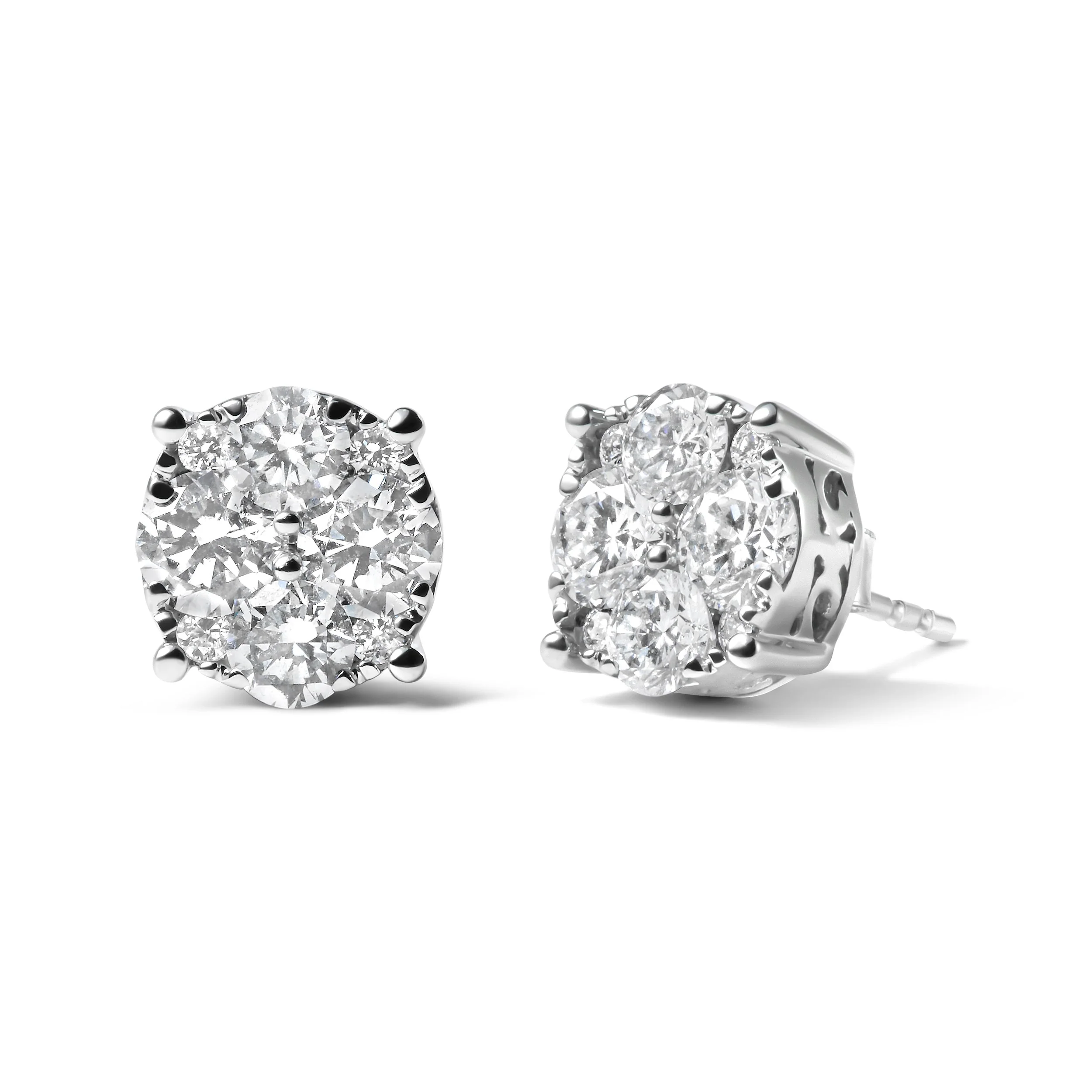 14K White Gold 2.00 Cttw Lab Grown Diamond Cluster Stud Earrings (G-H Color, VS1-VS2 Clarity) - Image 2