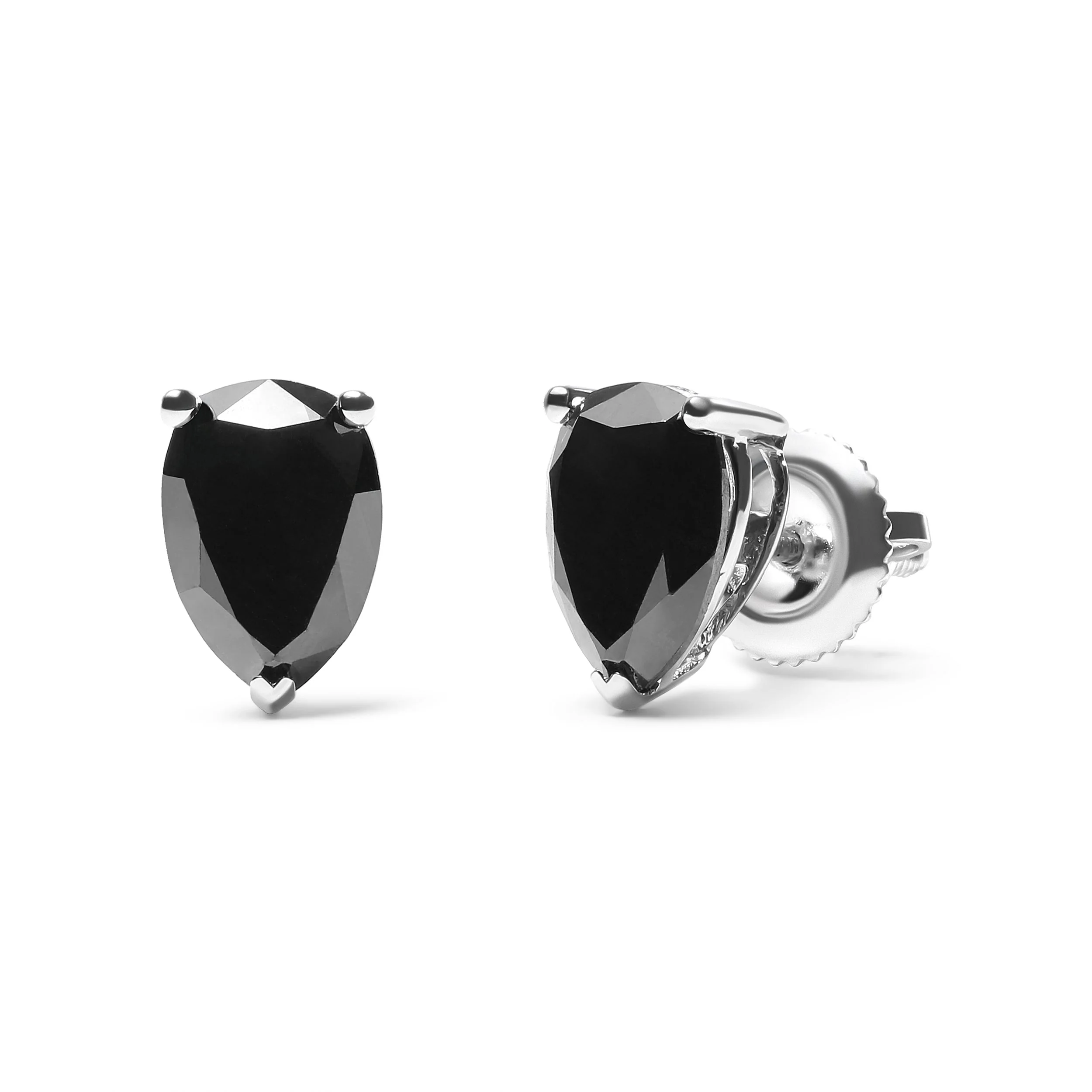 14K White Gold 2.00 Cttw Pear Cut Black Diamond Stud Earrings - Image 5