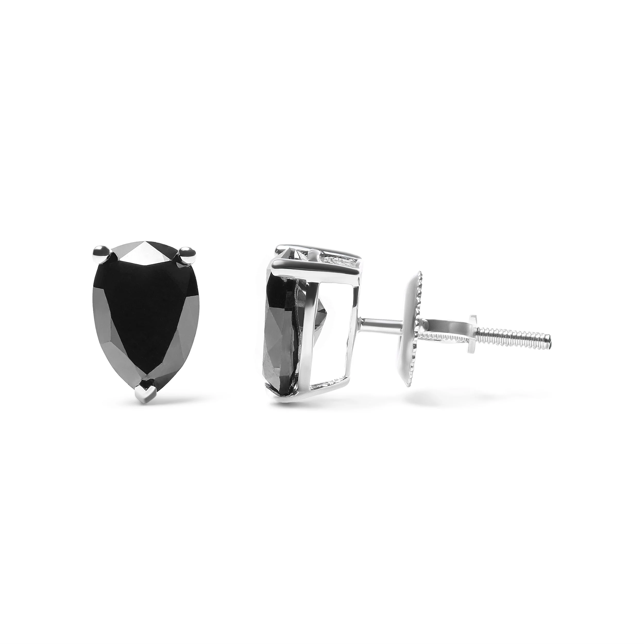 14K White Gold 2.00 Cttw Pear Cut Black Diamond Stud Earrings - Image 6