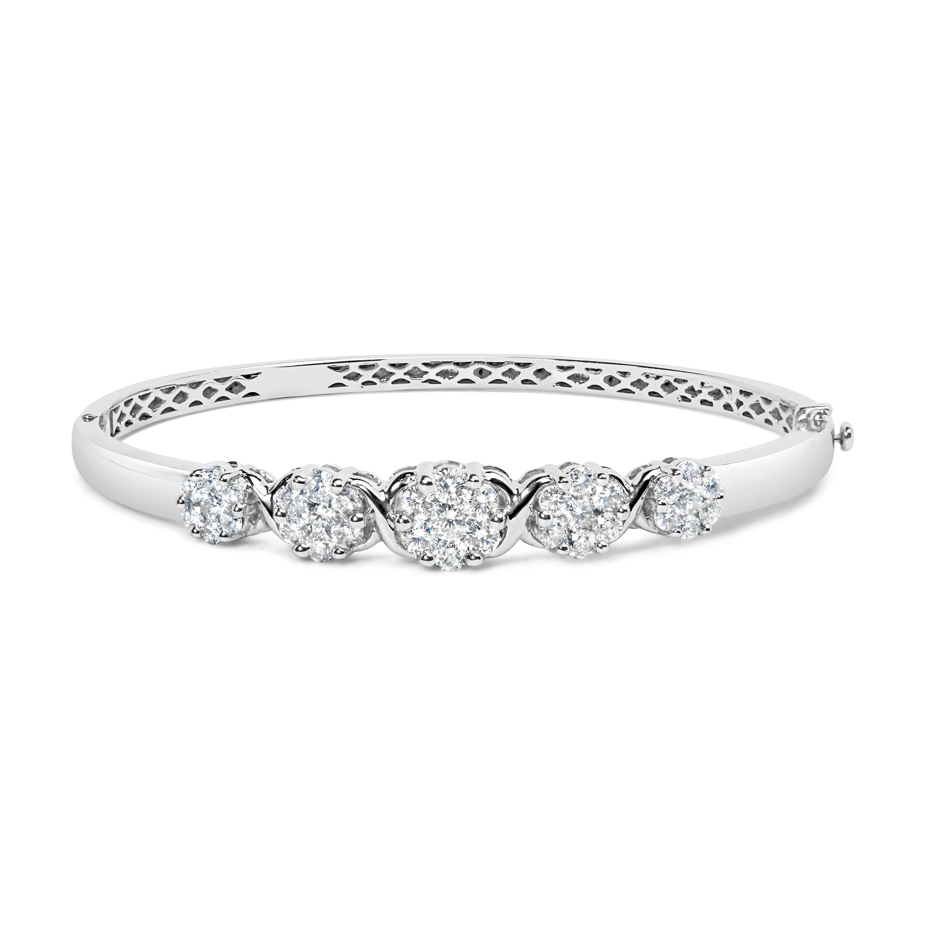14K White Gold 2 1/2 Cttw Diamond Graduating Floral Cluster Bangle Bracelet (H-I Color, SI1-SI2 Clarity) - Fits Wrists up to 7.25" - Image 4