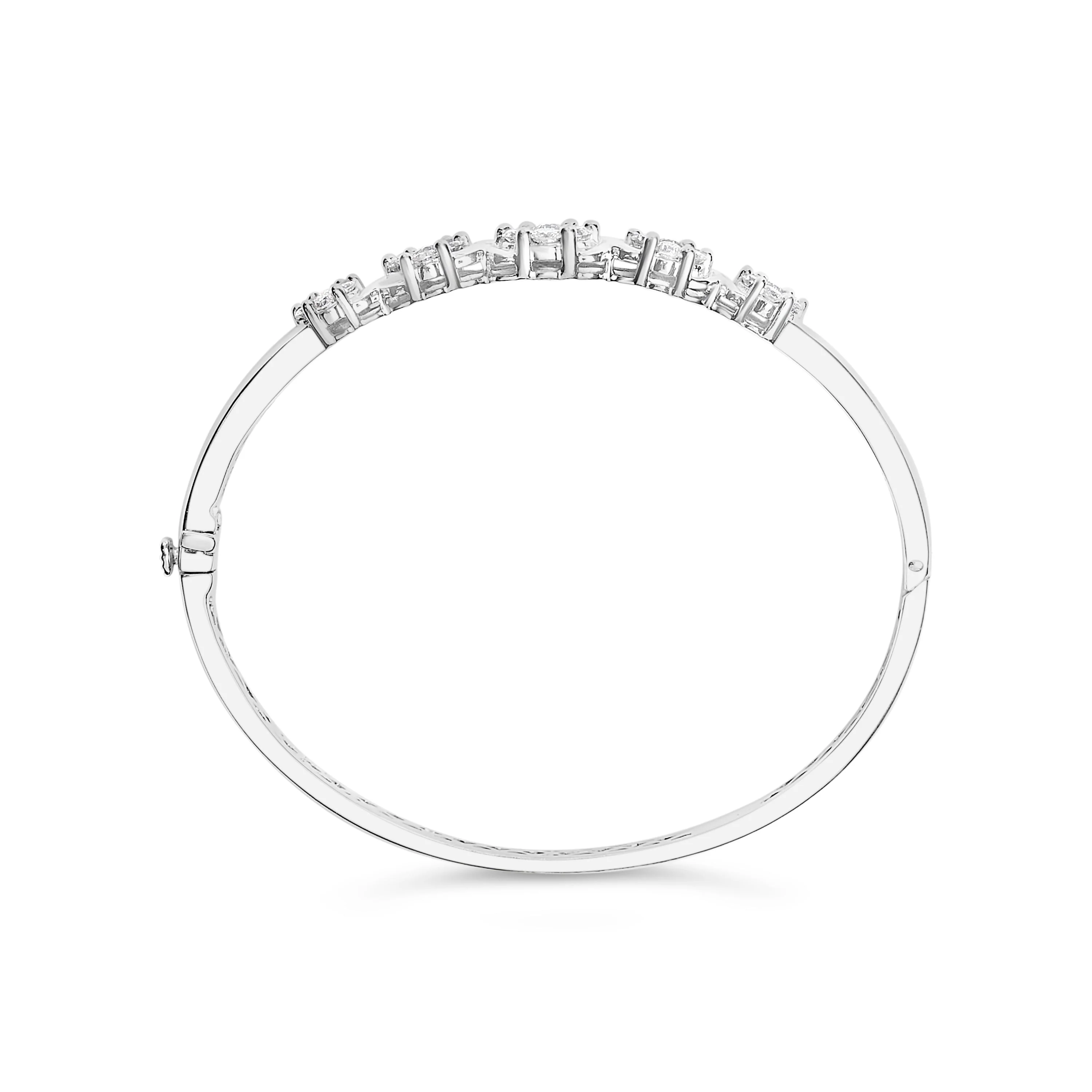14K White Gold 2 1/2 Cttw Diamond Graduating Floral Cluster Bangle Bracelet (H-I Color, SI1-SI2 Clarity) - Fits Wrists up to 7.25" - Image 6