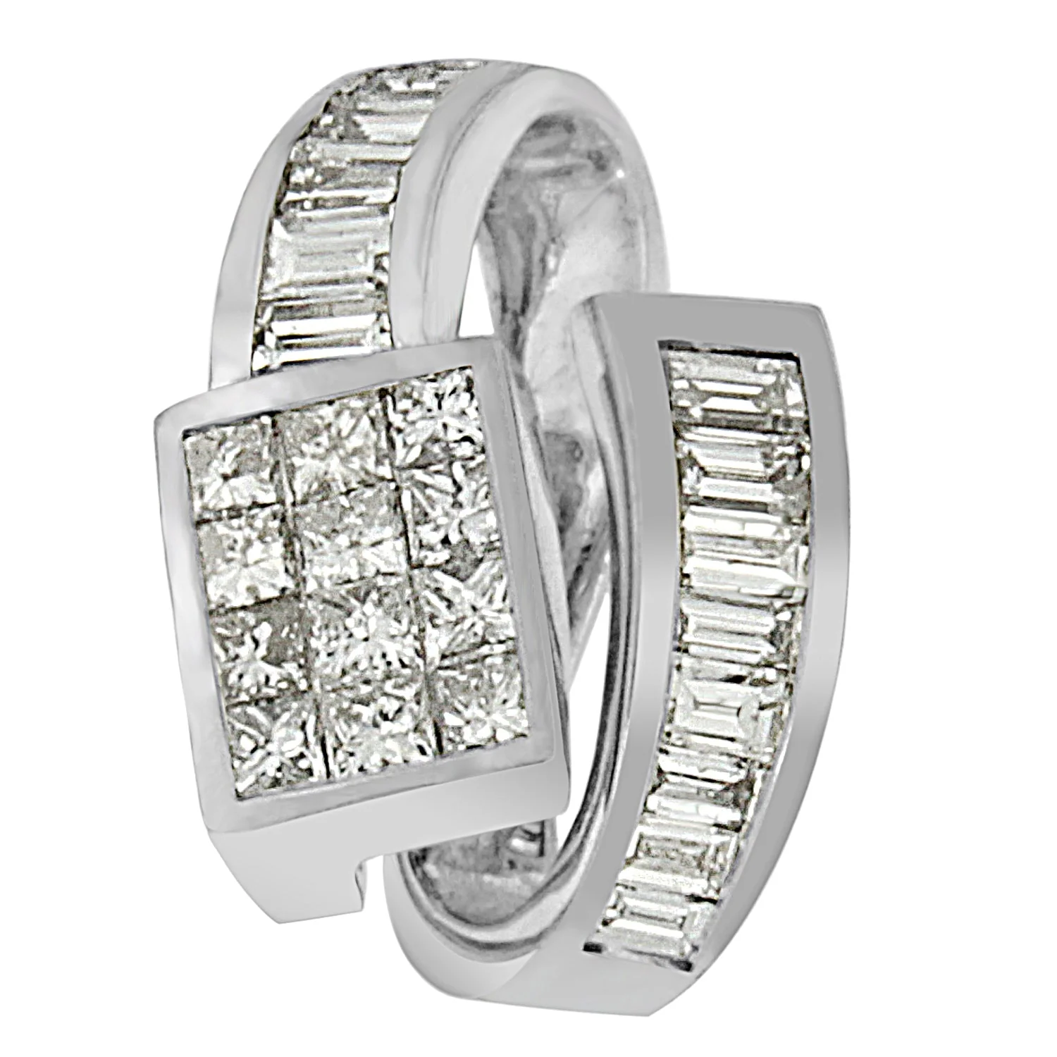 14K White Gold 2 cttw Princess and Baguette Cut Diamond Double Loop Pendant Necklace (G-H, VS1-VS2) - Image 4