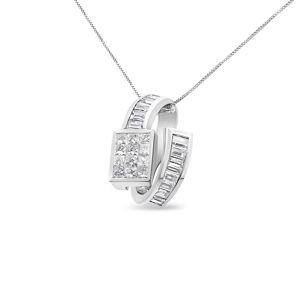 14K White Gold 2 cttw Princess and Baguette Cut Diamond Double Loop Pendant Necklace (G-H, VS1-VS2) - Image 7