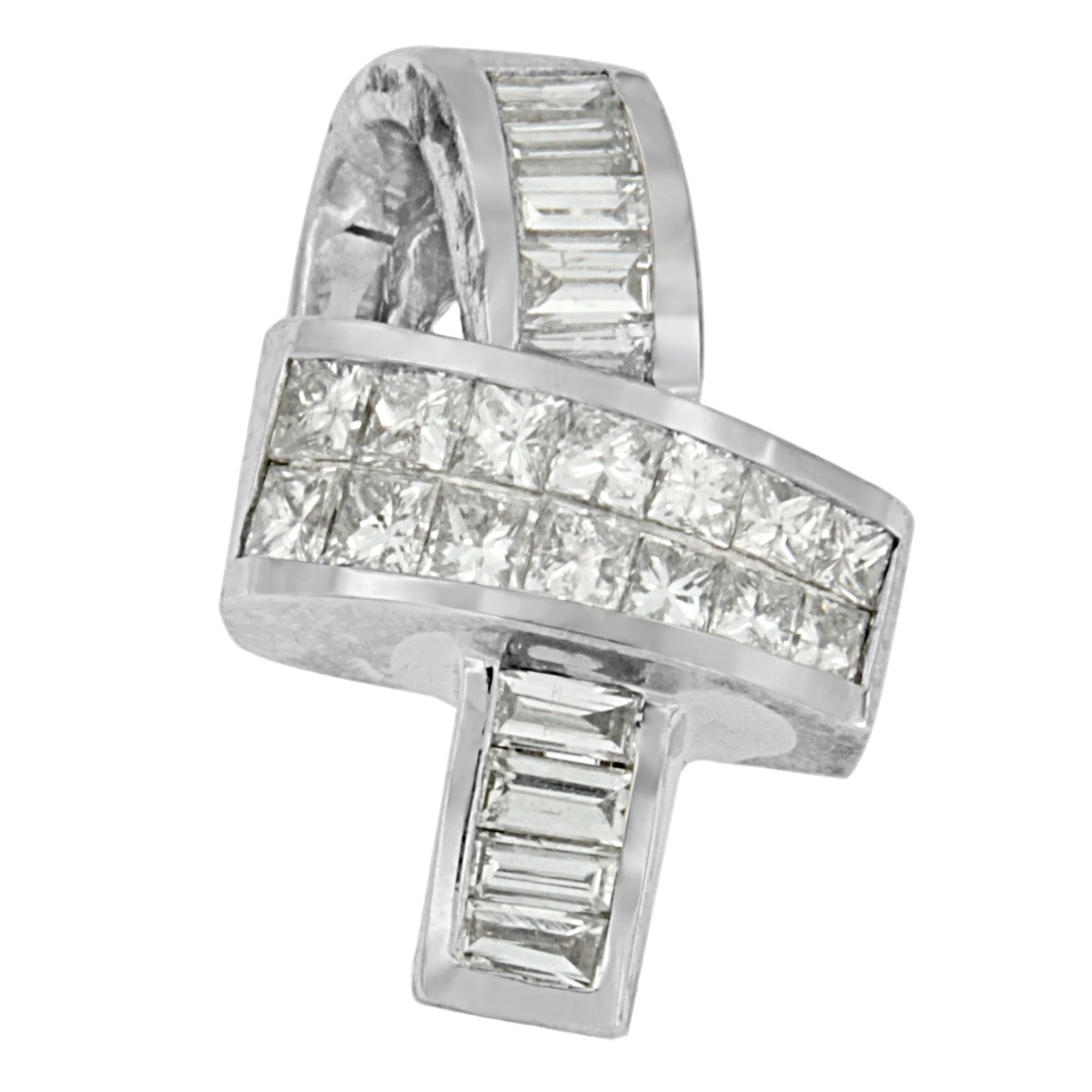 14K White Gold 2 cttw Princess and Baguette Cut Diamond Ribbon Pendant Necklace (H-I, SI-SI2) - Image 9