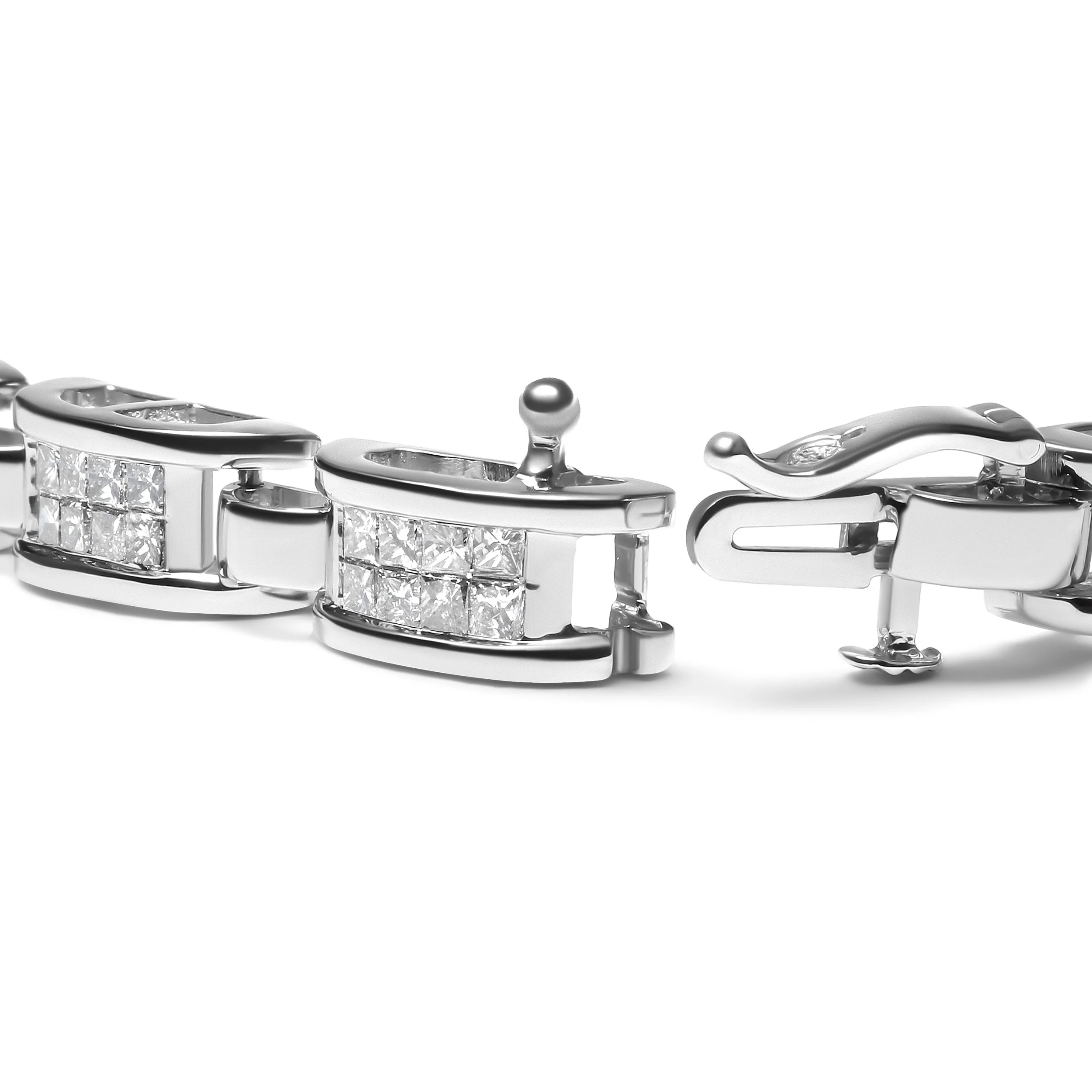 14K White Gold 3.0 Cttw Invisible Set Princess Cut Diamond Link and Buckle 7.25" Tennis Bracelet (I-J Color, I1-I2 Clarity) - Image 2