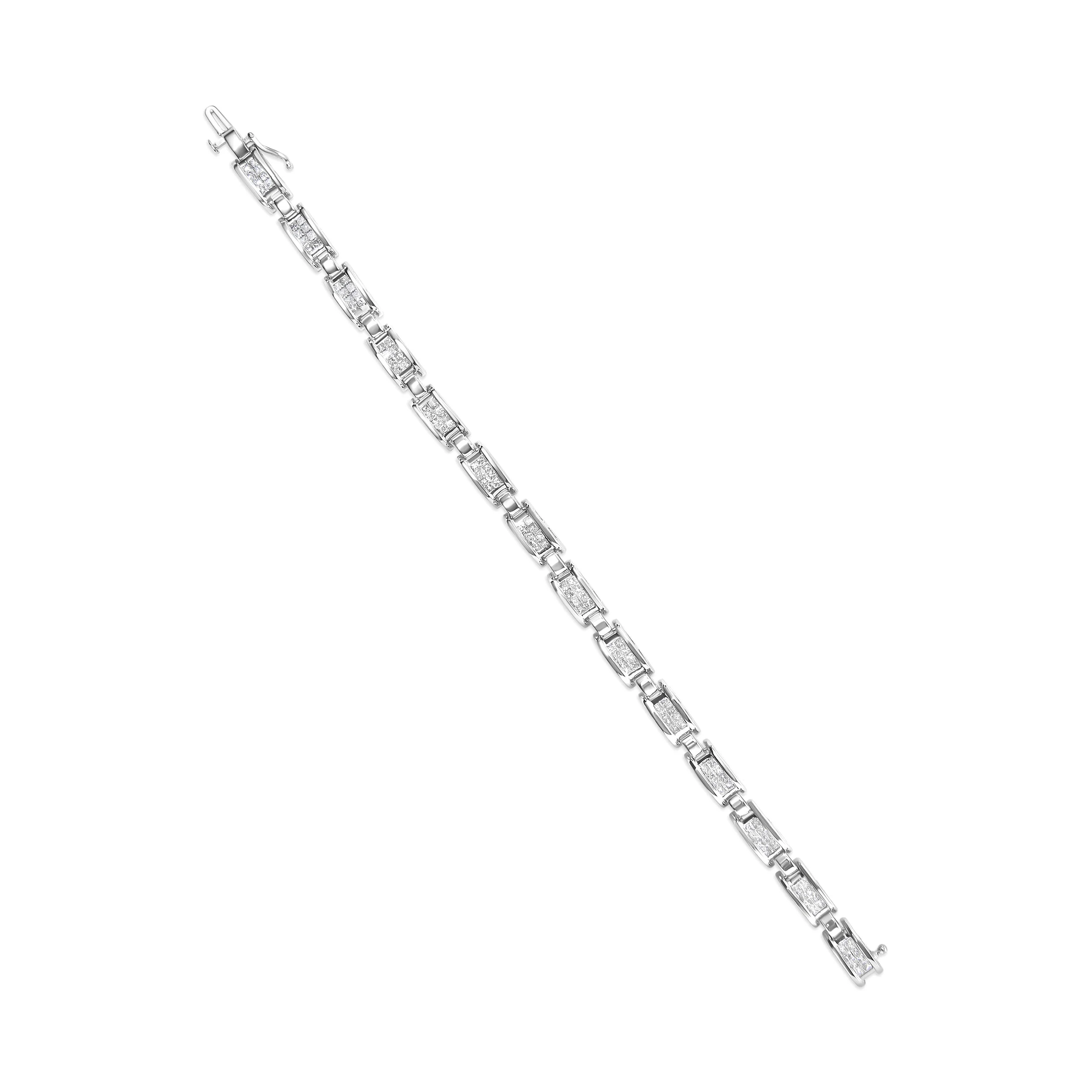 14K White Gold 3.0 Cttw Invisible Set Princess Cut Diamond Link and Buckle 7.25" Tennis Bracelet (I-J Color, I1-I2 Clarity) - Image 4