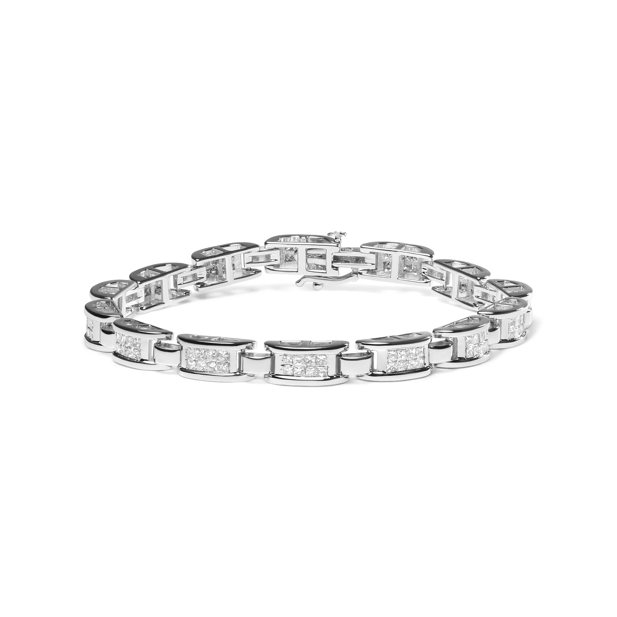 14K White Gold 3.0 Cttw Invisible Set Princess Cut Diamond Link and Buckle 7.25" Tennis Bracelet (I-J Color, I1-I2 Clarity) - Image 5