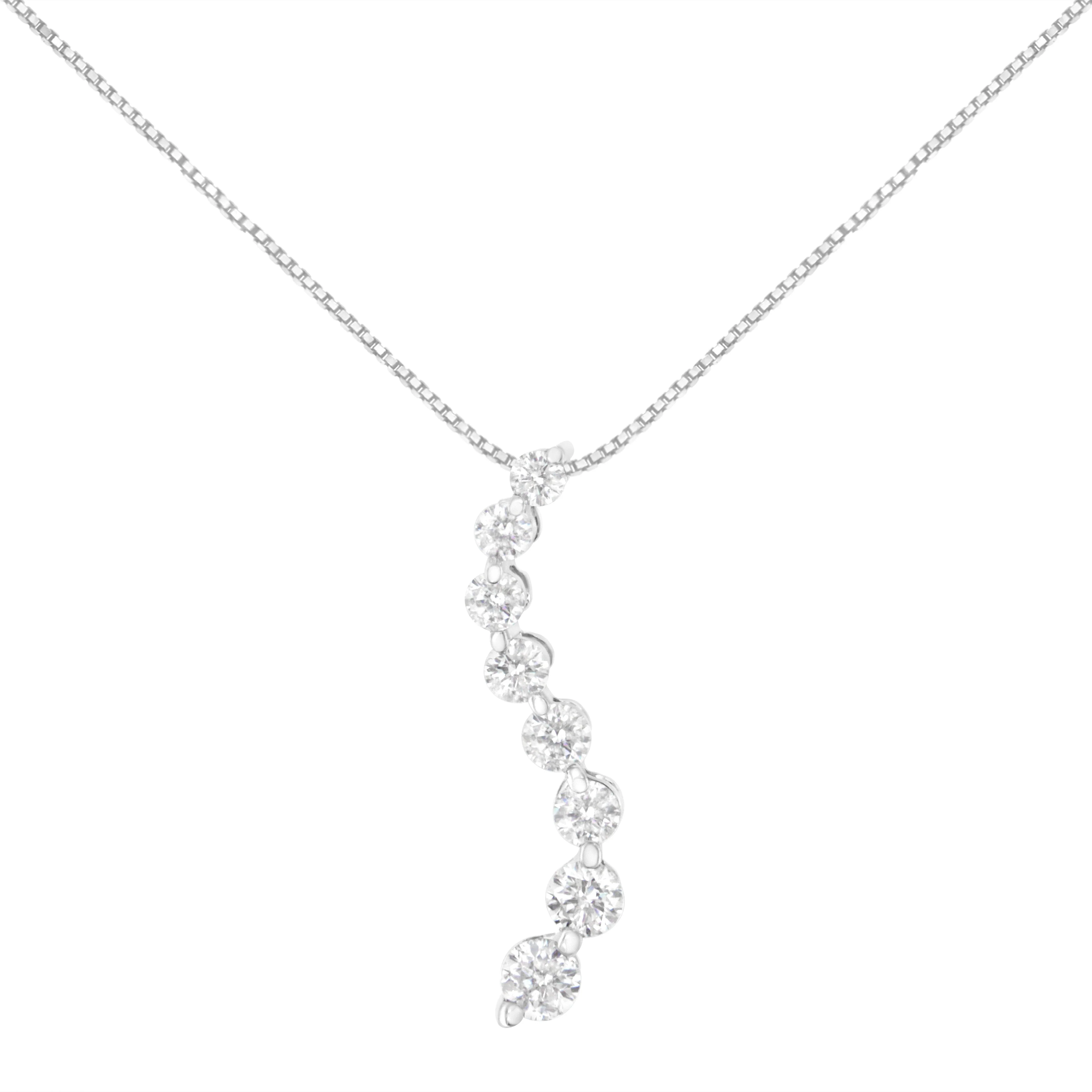 14K White Gold 3.0 Cttw Round-Brilliant & Baguette Cut Diamond S Shaped Graduated 18" Pendant Necklace (I-J Color, I2-I3 Clarity) - Image 4