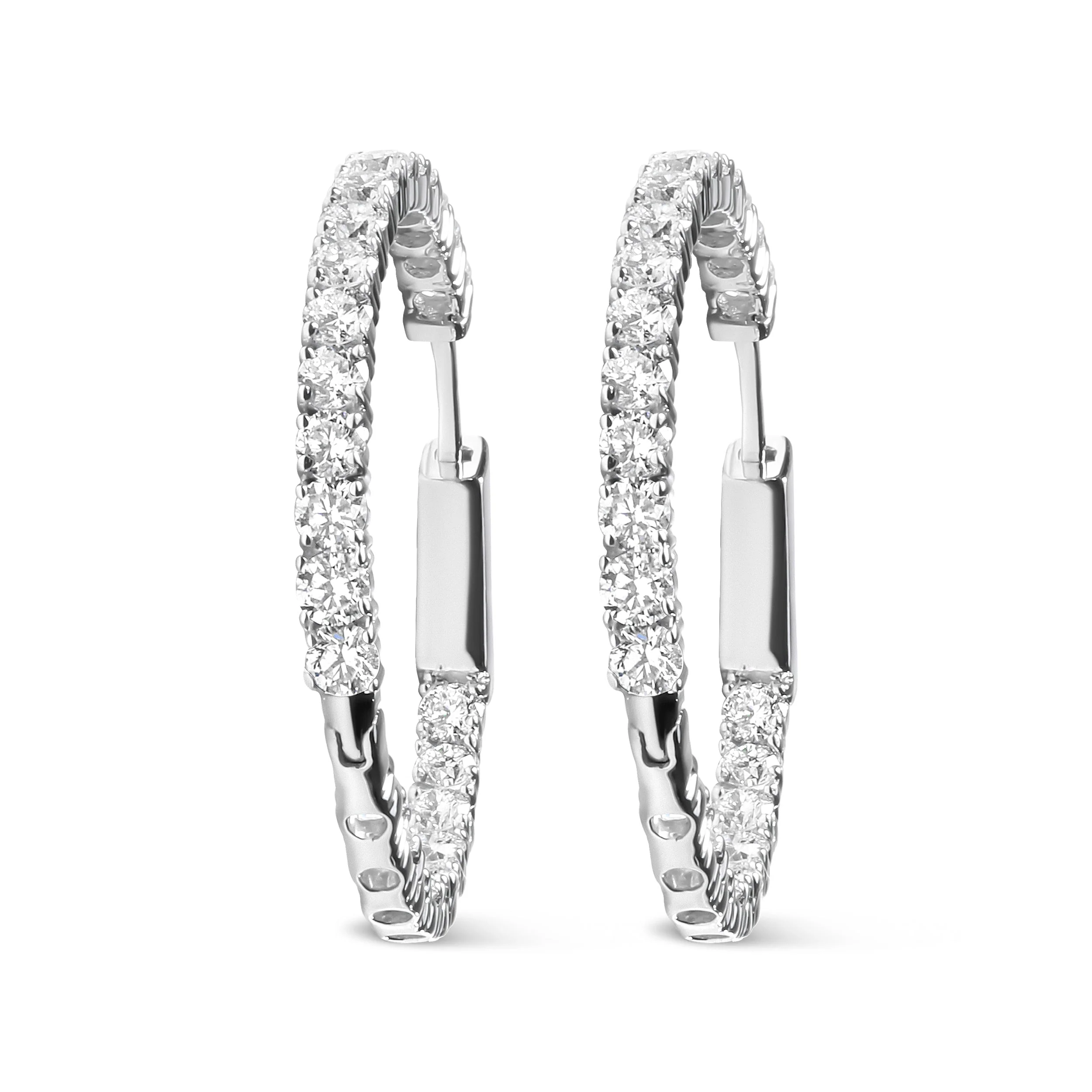 14K White Gold 3.00 Cttw Lab Grown Diamond Inside Out Hoop Earrings (F-G Color, VS1-VS2 Clarity) - Image 4