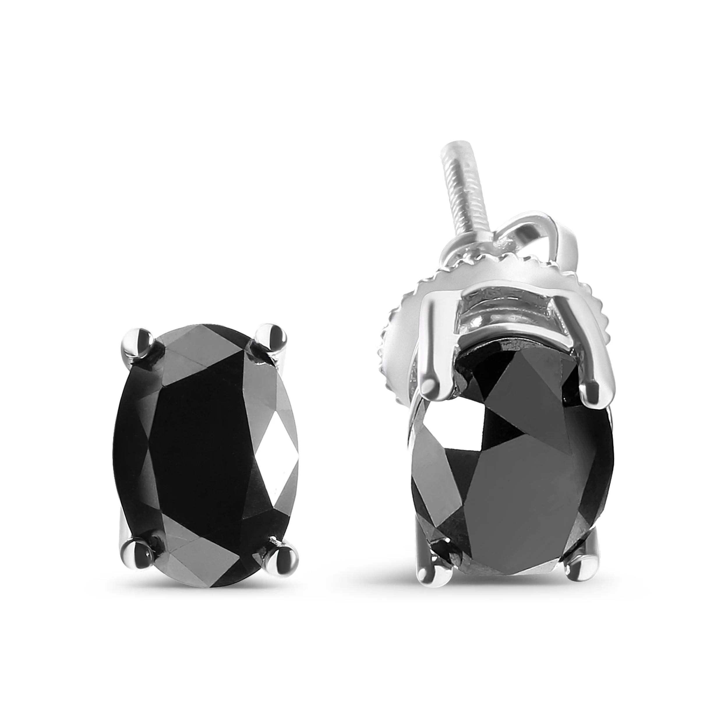 14K White Gold 3.00 Cttw Oval Cut Black Diamond Solitaire Stud Earrings (Black Color, I2-I3 Clarity) - Image 5