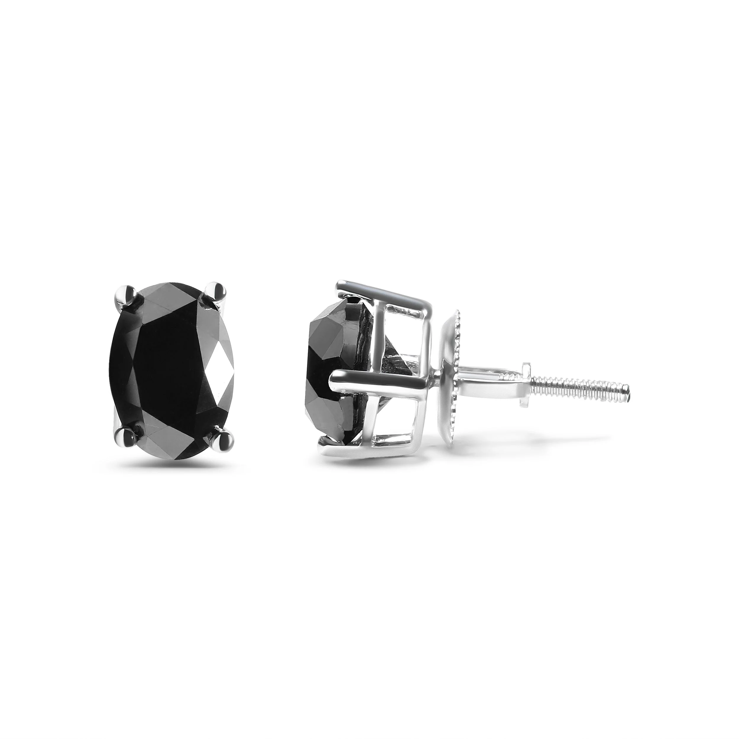14K White Gold 3.00 Cttw Oval Cut Black Diamond Solitaire Stud Earrings (Black Color, I2-I3 Clarity) - Image 6