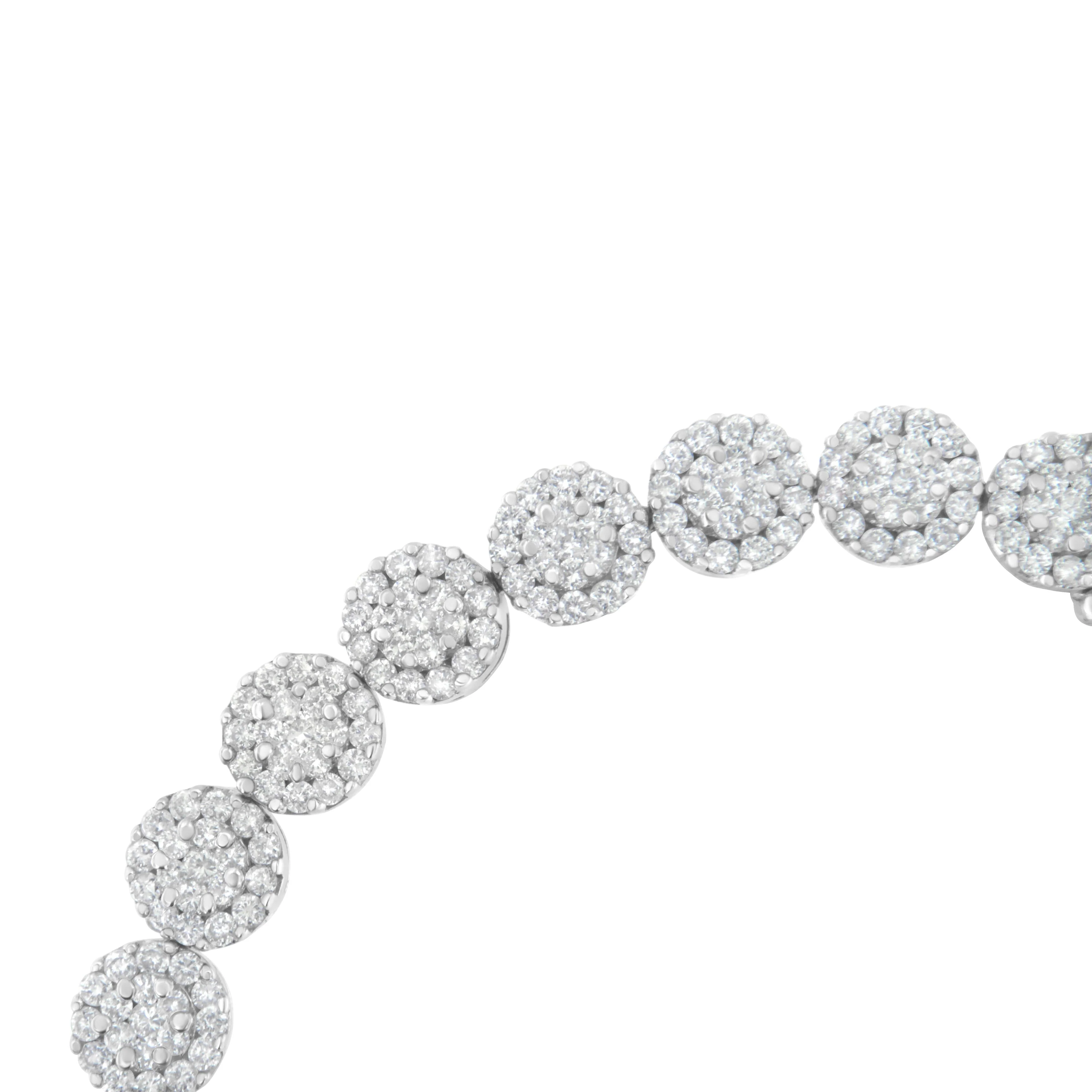 14K White Gold 3-3/4 Cttw Round-Brilliant Cut Diamond 7-1/4" Round Cluster Links Tennis Bracelet (I-J Color, SI2-I1 Clarity) - Image 2
