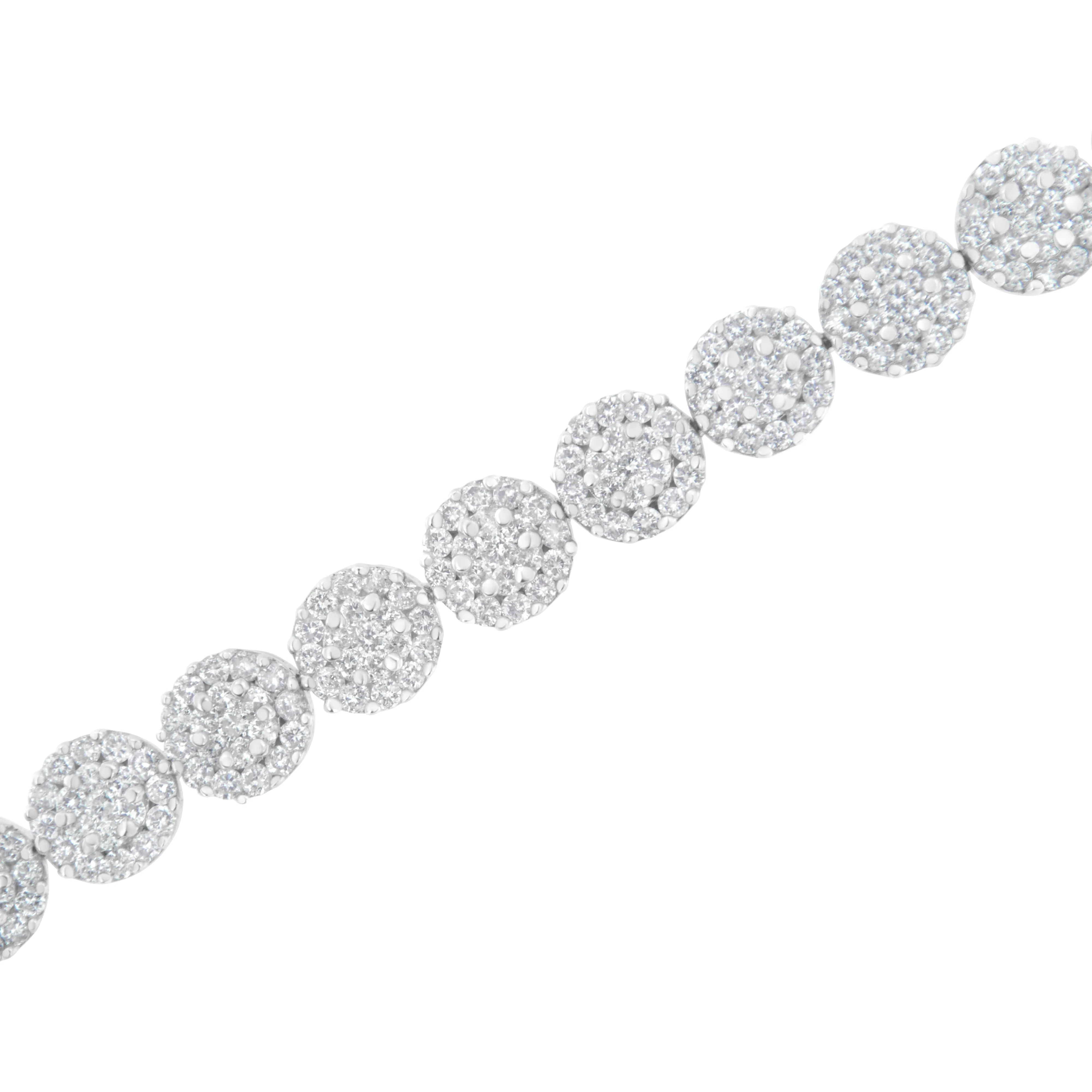 14K White Gold 3-3/4 Cttw Round-Brilliant Cut Diamond 7-1/4" Round Cluster Links Tennis Bracelet (I-J Color, SI2-I1 Clarity) - Image 3