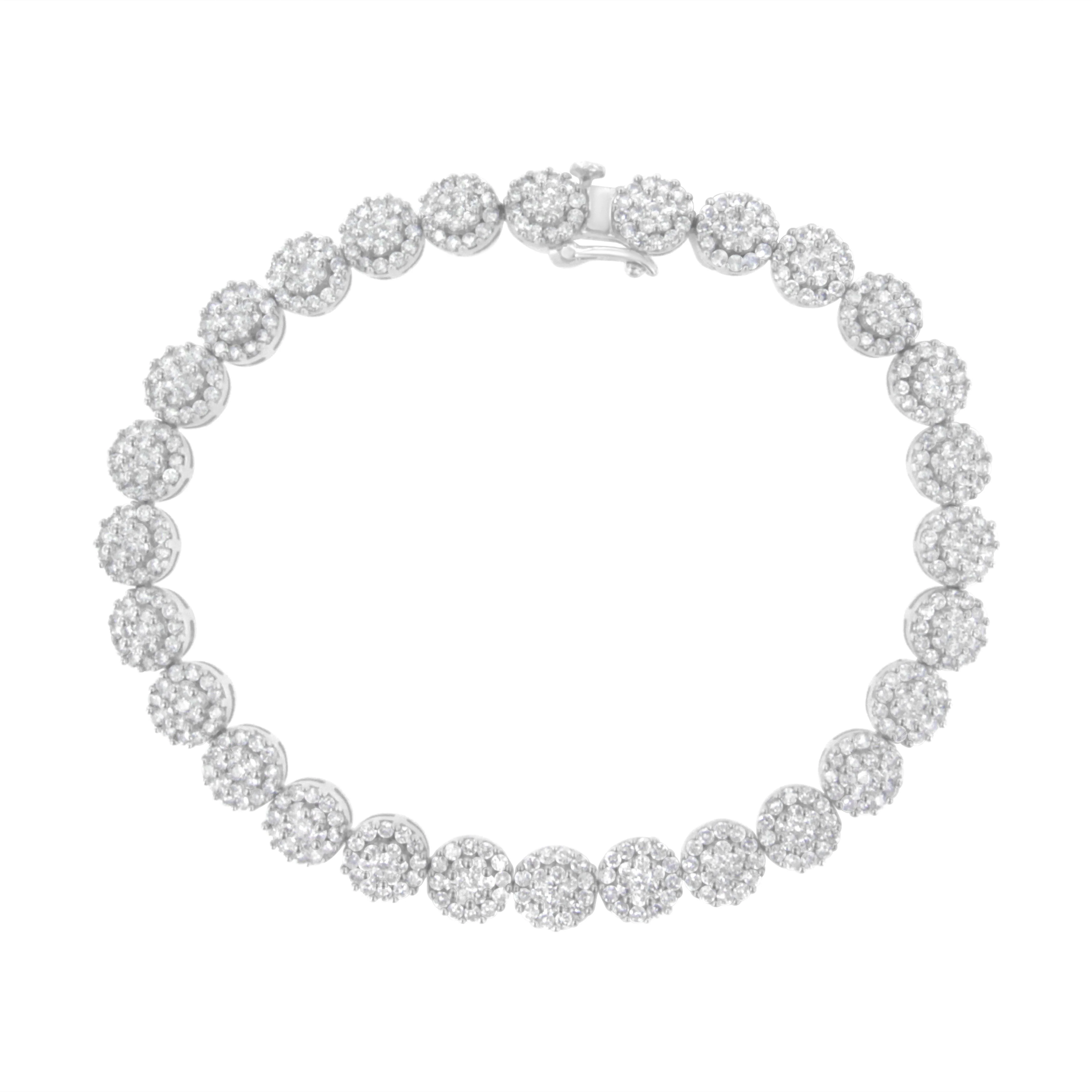 14K White Gold 3-3/4 Cttw Round-Brilliant Cut Diamond 7-1/4" Round Cluster Links Tennis Bracelet (I-J Color, SI2-I1 Clarity) - Image 5