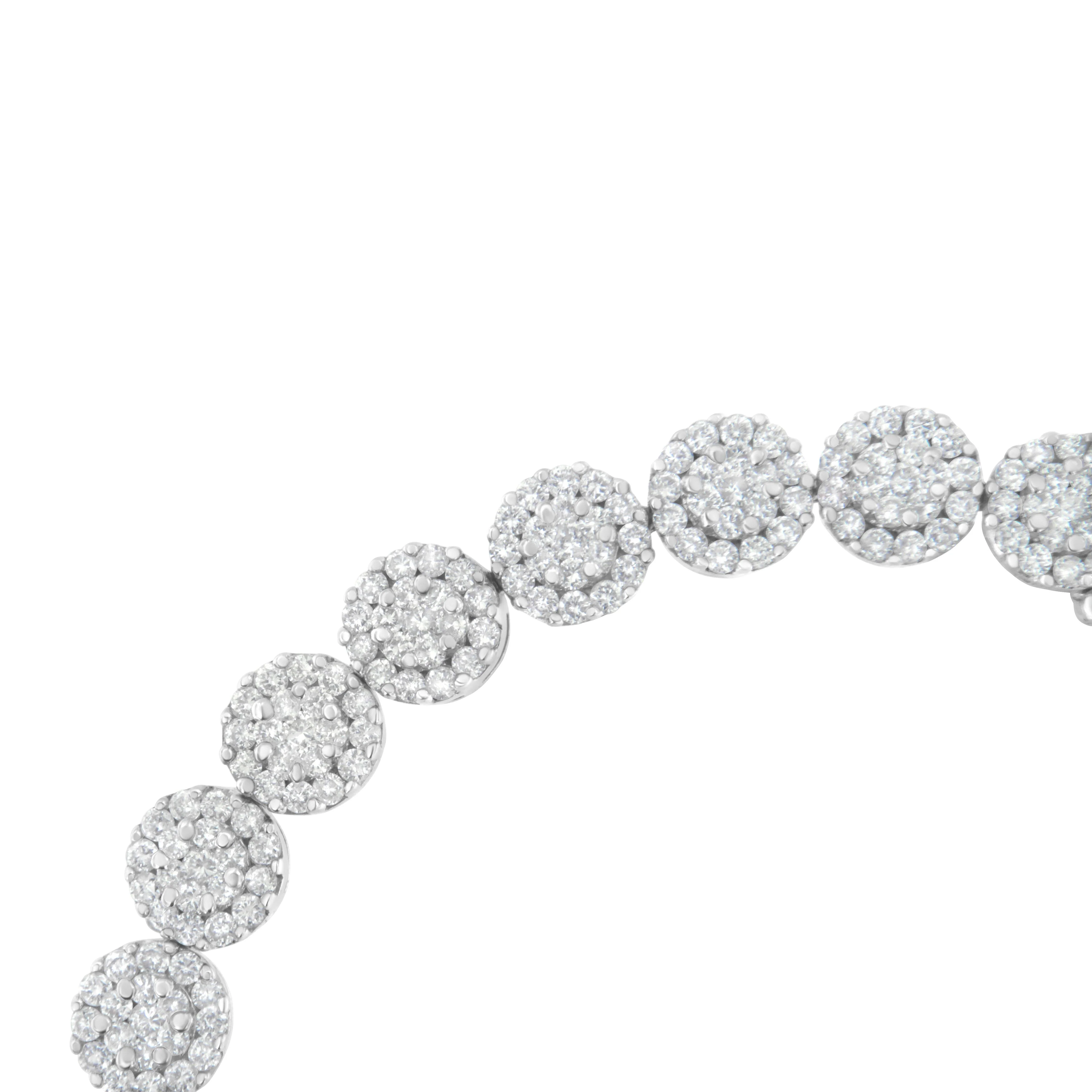 14K White Gold 3-3/4 Cttw Round-Brilliant Cut Diamond 7-1/4" Round Cluster Links Tennis Bracelet (I-J Color, SI2-I1 Clarity) - Image 6