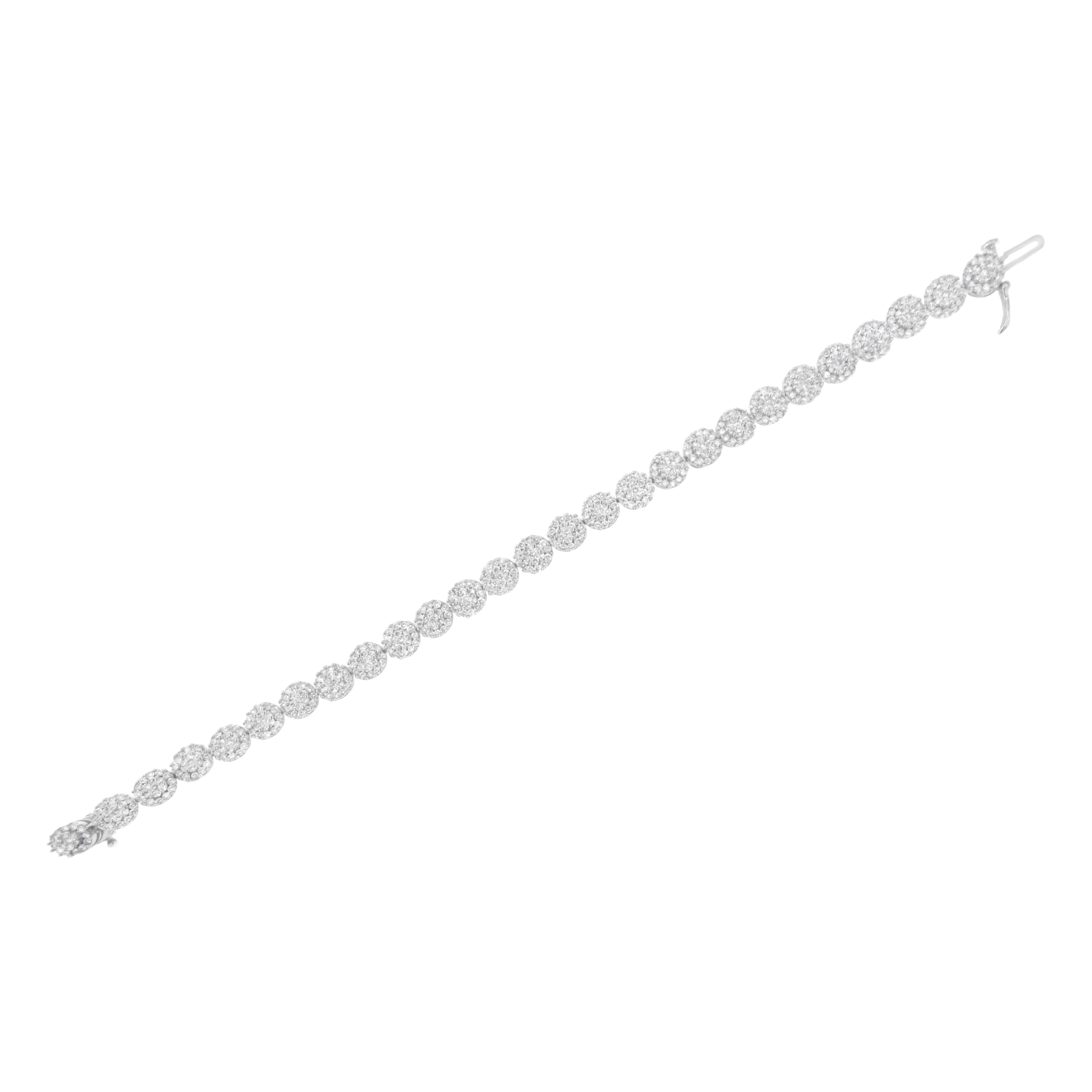 14K White Gold 3-3/4 Cttw Round-Brilliant Cut Diamond 7-1/4" Round Cluster Links Tennis Bracelet (I-J Color, SI2-I1 Clarity) - Image 8