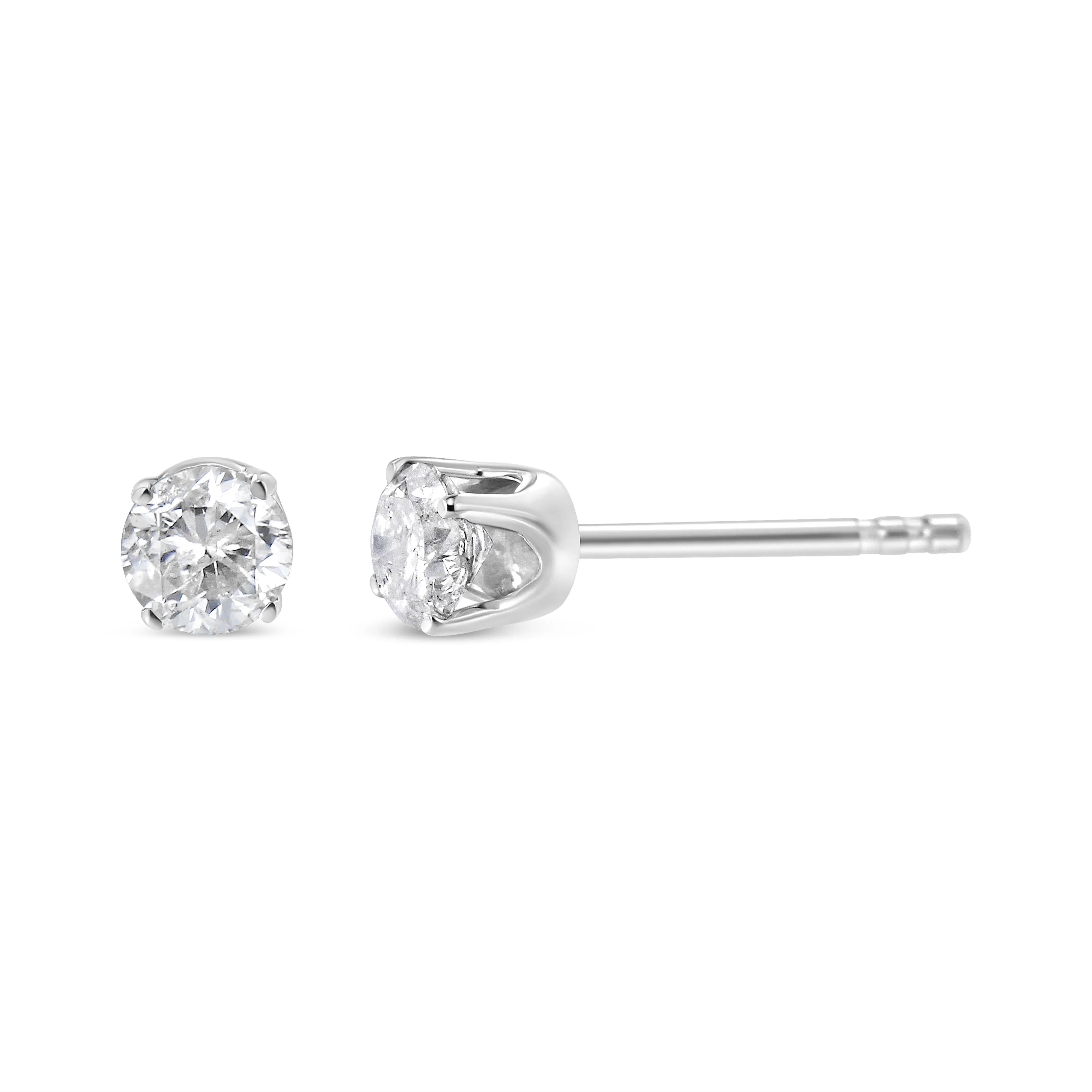 14K White Gold 3/4 Cttw Round Brilliant-Cut Near Colorless Diamond Classic 4-Prong Stud Earrings (H-I Color, SI1-SI2 Clarity) - Image 3