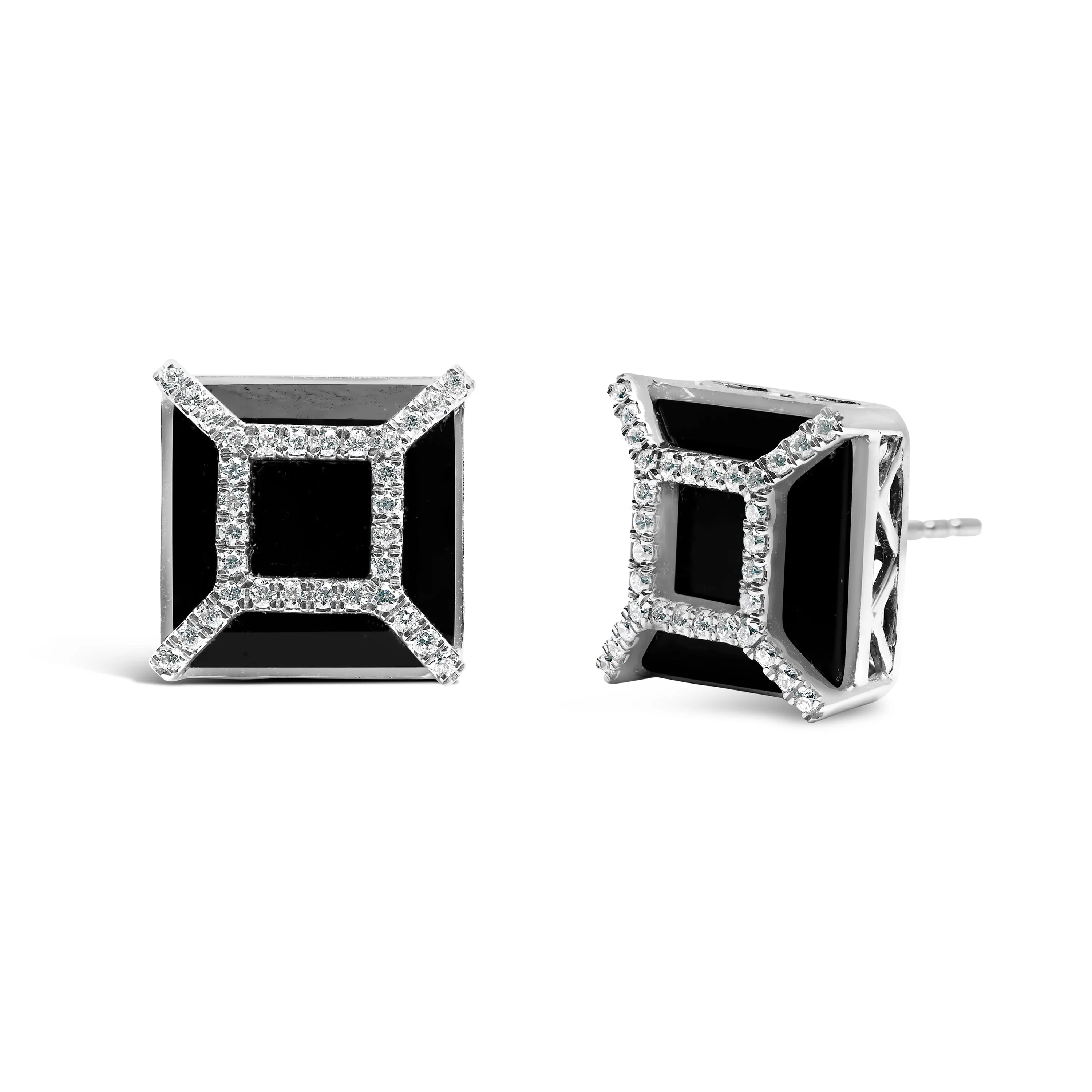 14K White Gold 3/8ct Diamond with 11x11MM Black Onyx Stud Earrings (G-H Color, SI1-SI2 Clarity) - Image 2