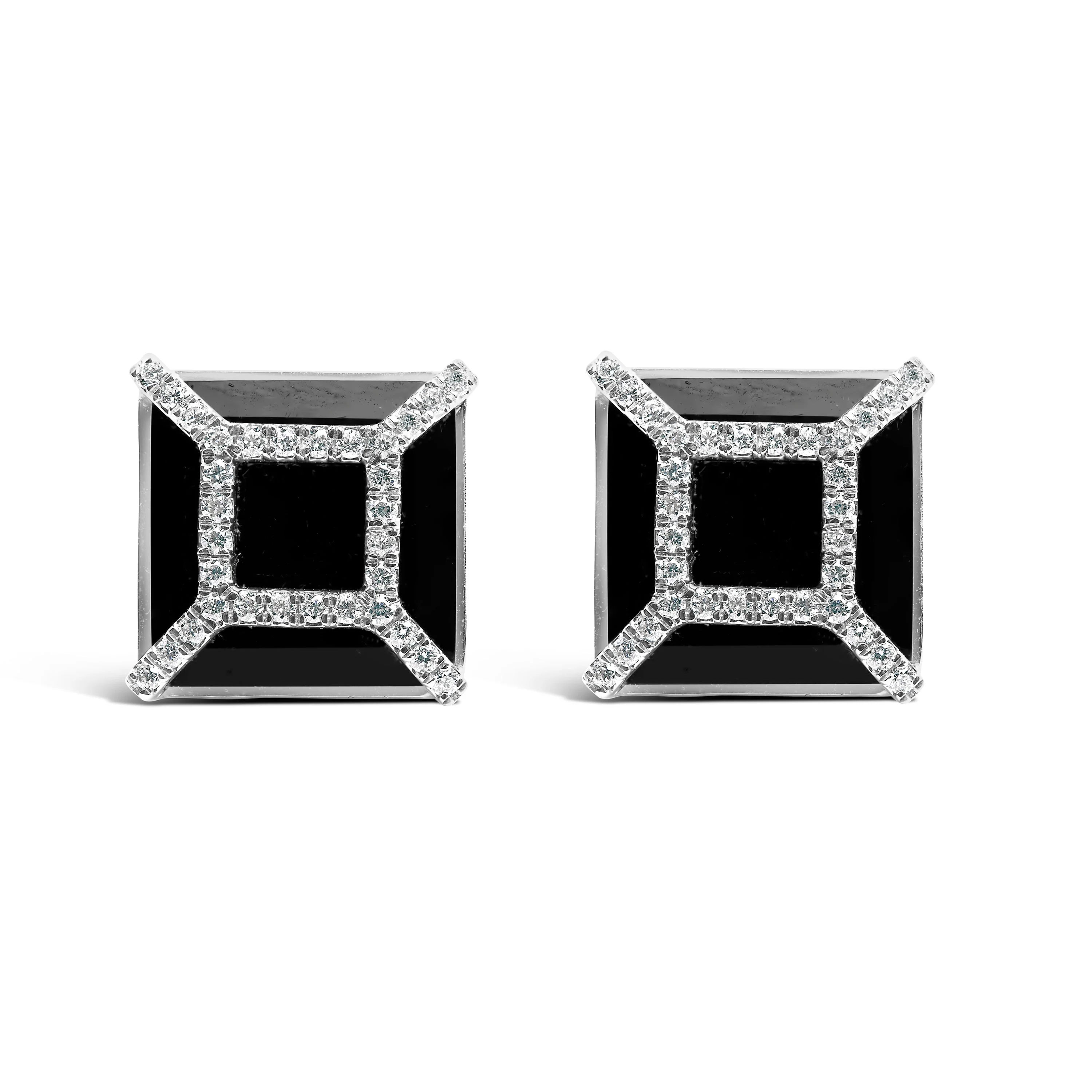 14K White Gold 3/8ct Diamond with 11x11MM Black Onyx Stud Earrings (G-H Color, SI1-SI2 Clarity) - Image 4