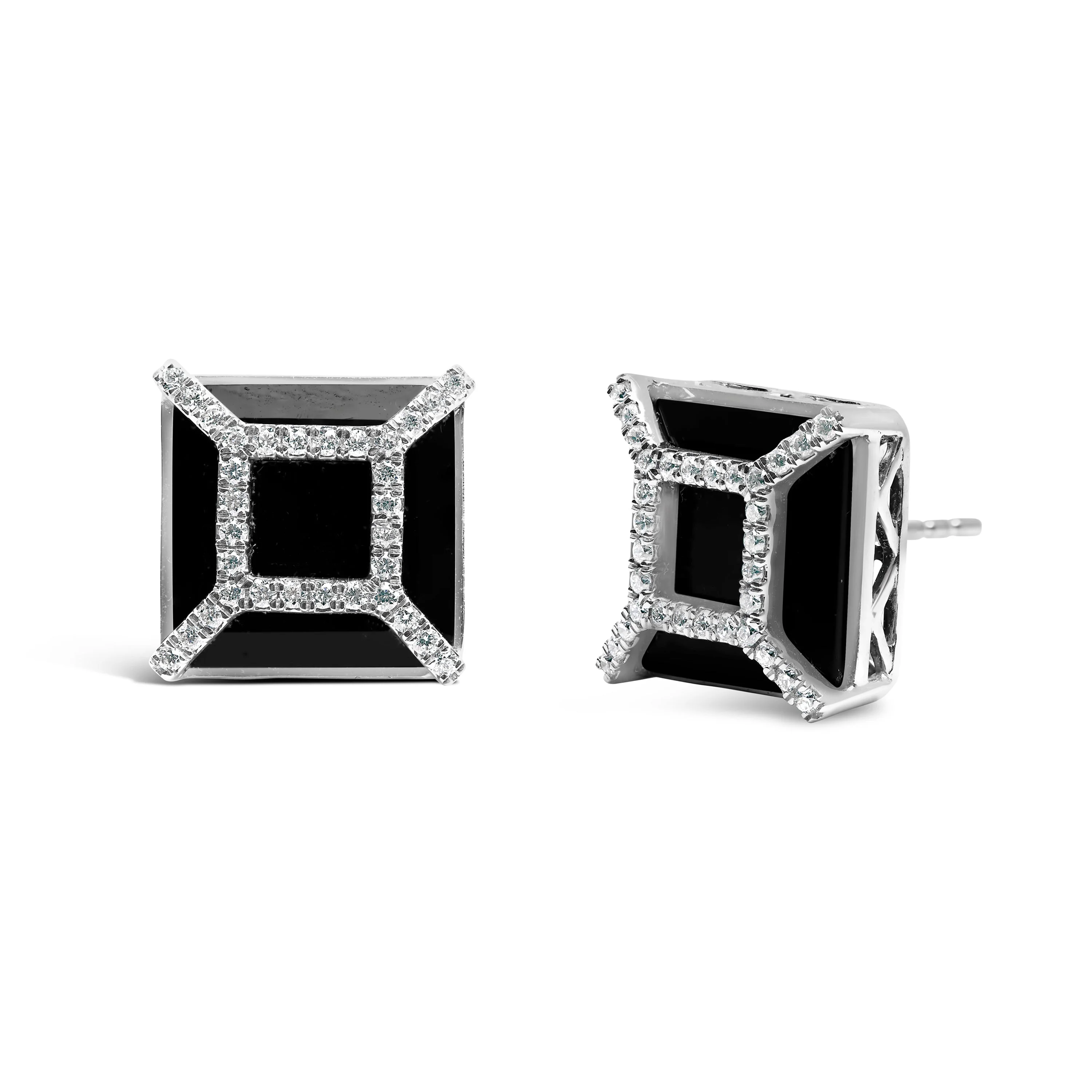 14K White Gold 3/8ct Diamond with 11x11MM Black Onyx Stud Earrings (G-H Color, SI1-SI2 Clarity) - Image 5