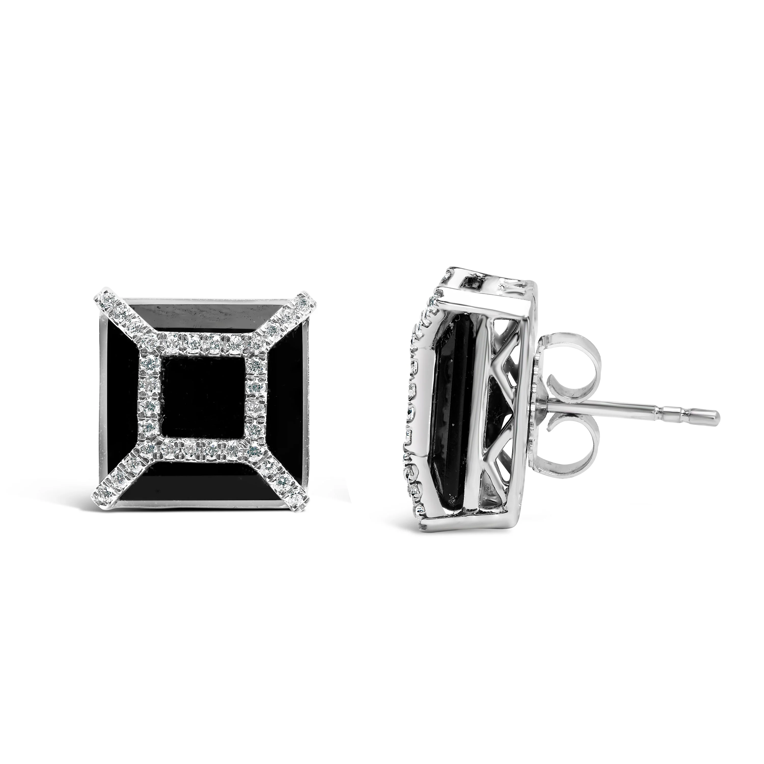 14K White Gold 3/8ct Diamond with 11x11MM Black Onyx Stud Earrings (G-H Color, SI1-SI2 Clarity) - Image 6