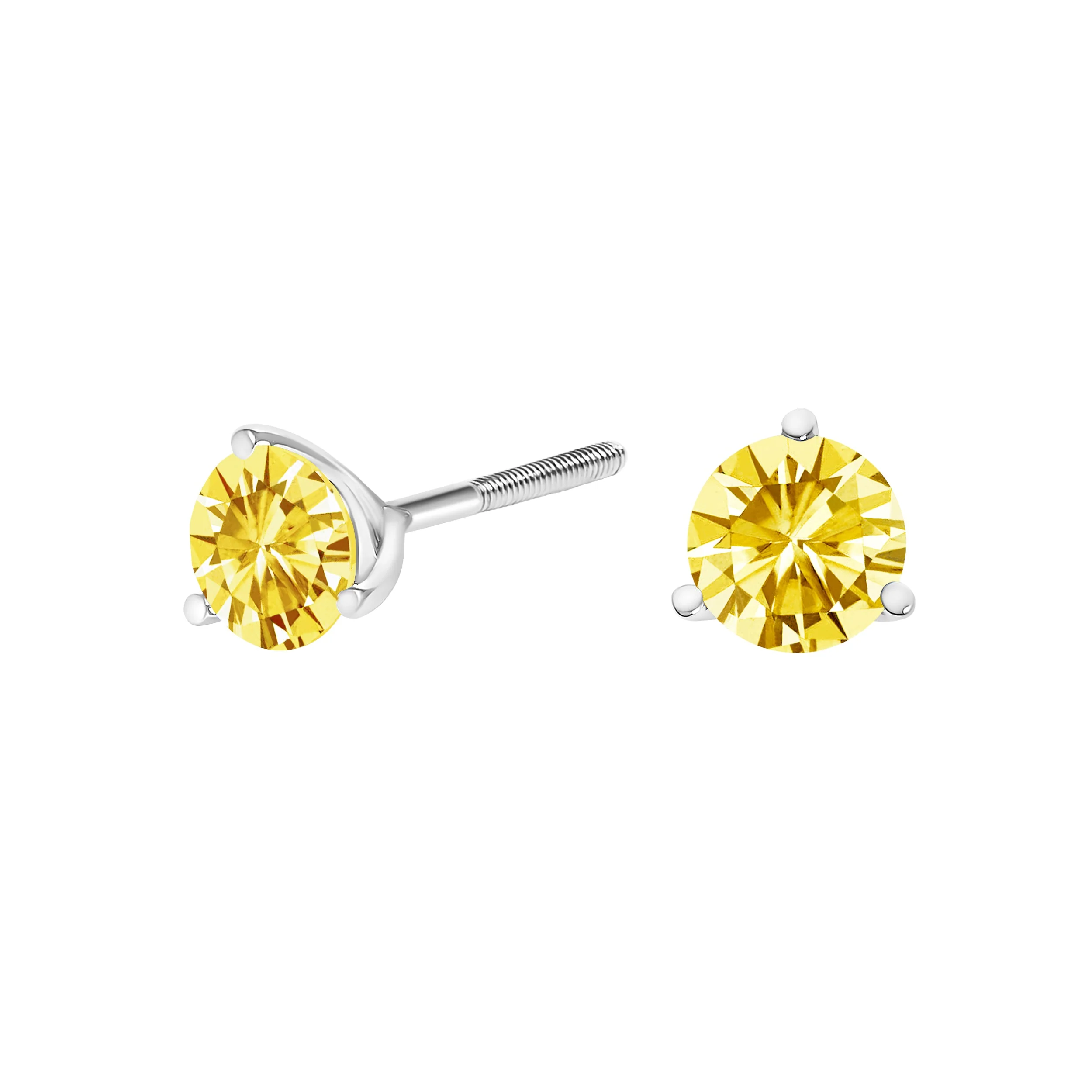 14K White Gold 3-Prong Martini Set 1.0 Cttw Yellow Lab Grown Diamond Solitaire Stud Earrings - Image 3