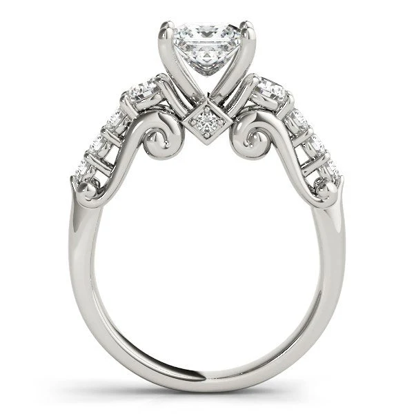 14k White Gold 3 Stone Antique Design Diamond Engagement Ring (1 3/4 cttw) - Image 2