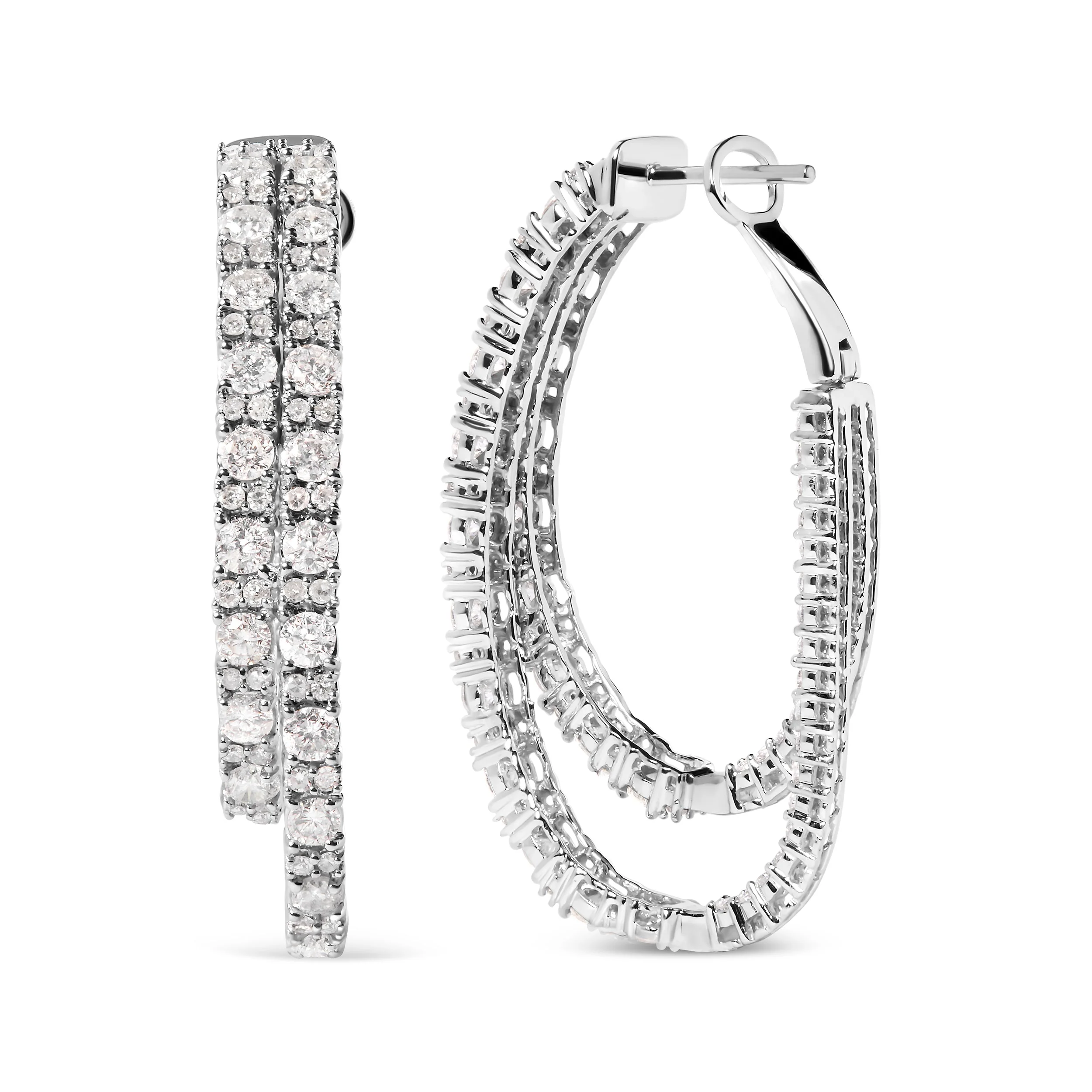 14K White Gold 4.0 Cttw Diamond Asymmetrical Inside Out Double-Hoop Earrings (I-J Color, I1-I2 Clarity) - Image 2