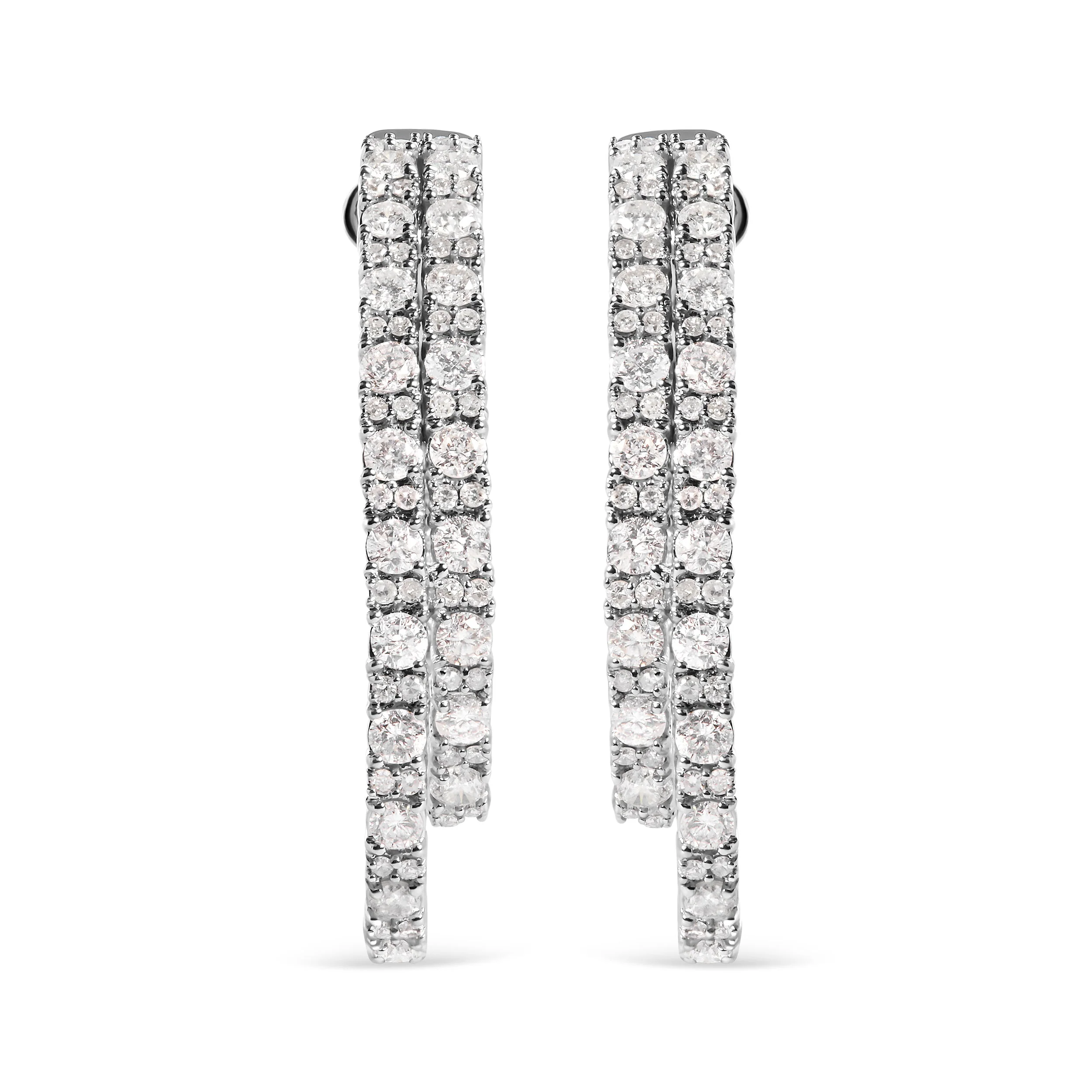 14K White Gold 4.0 Cttw Diamond Asymmetrical Inside Out Double-Hoop Earrings (I-J Color, I1-I2 Clarity) - Image 3